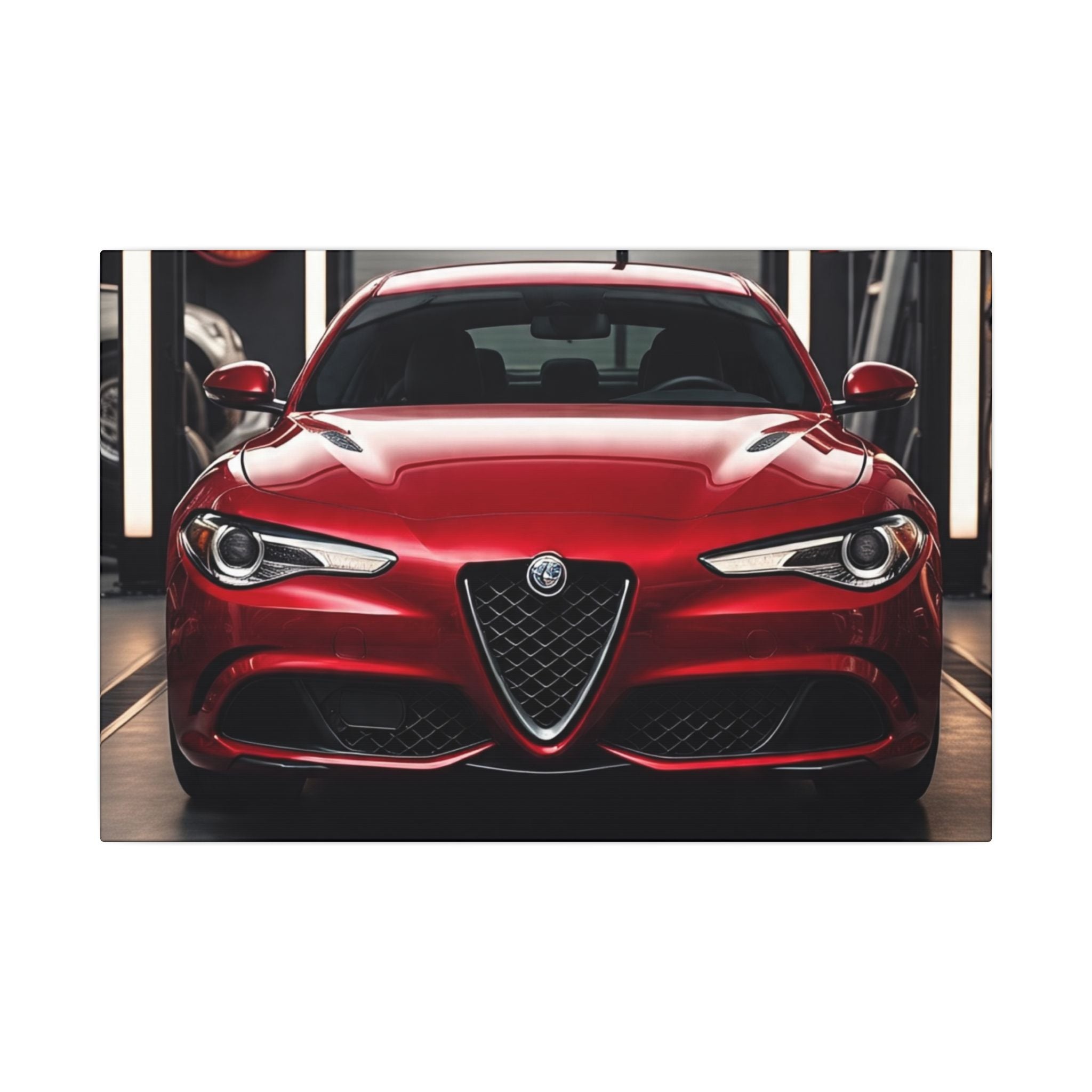 Alfa Romeo Giulia Front View Matte Canvas Wall Art — Stretched Car Photography Print