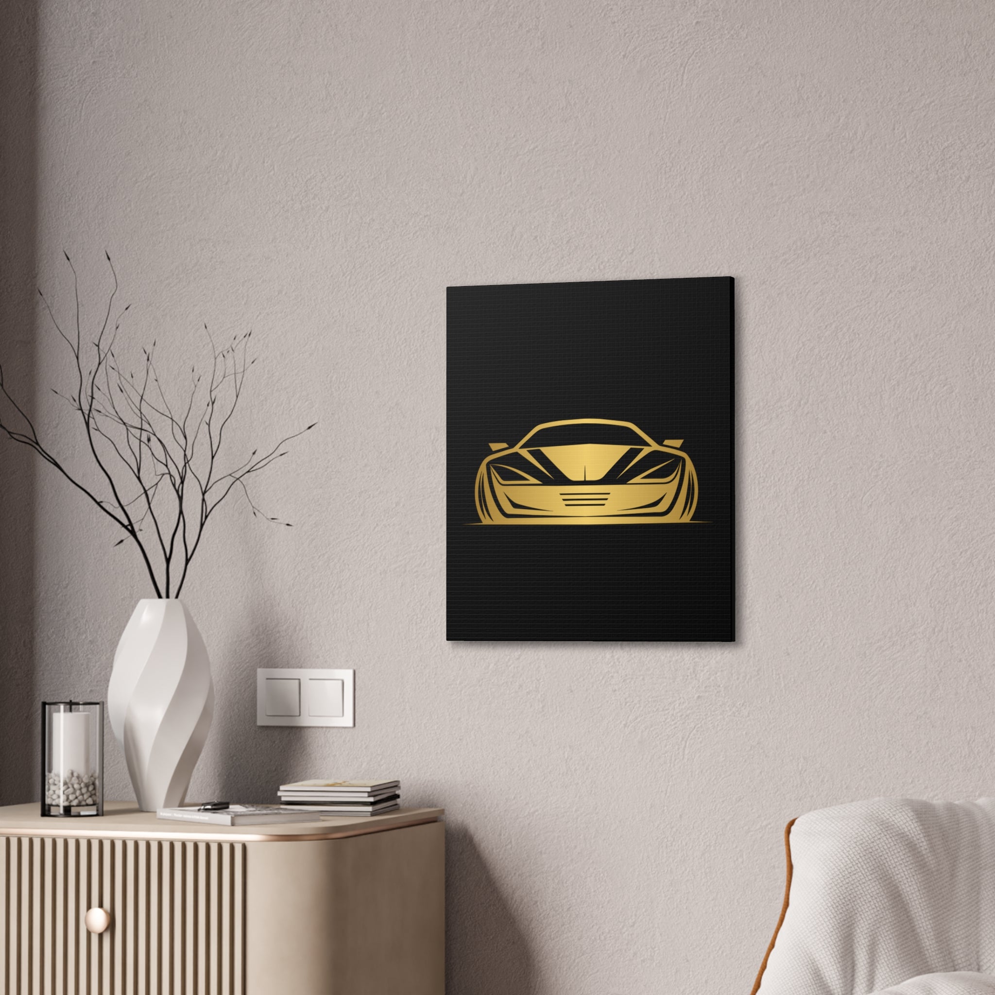 Gold Sports Car Canvas Print — Modern Automotive Wall Art