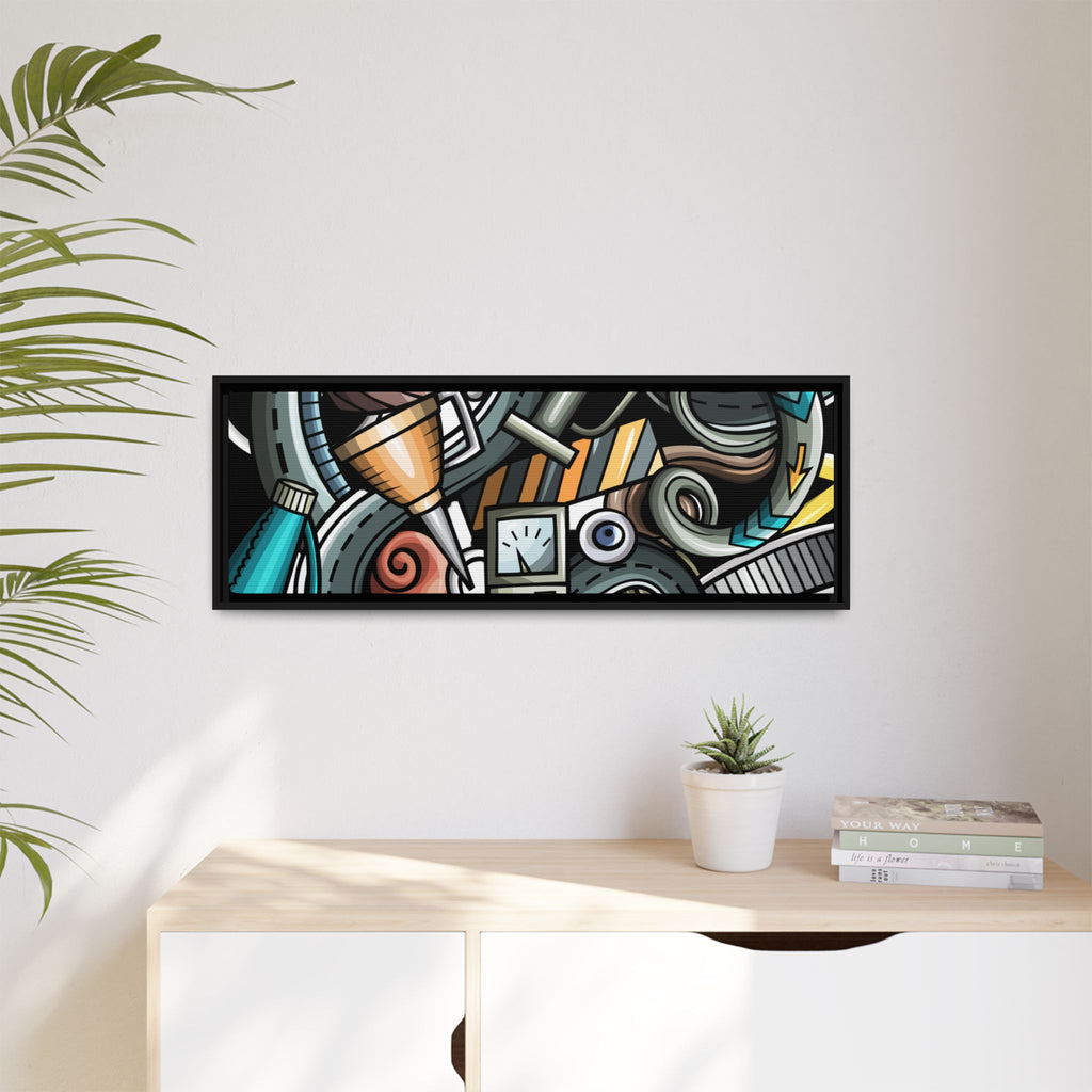Framed Automotive Doodle Matte Canvas Print — Garage Wall Art