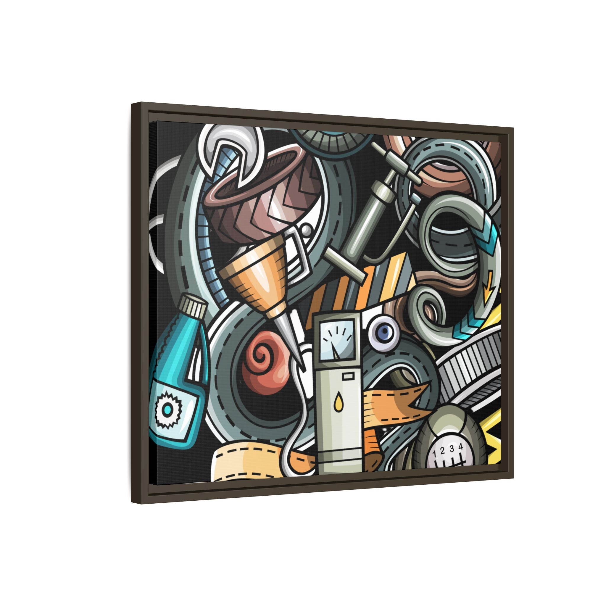 Framed Automotive Doodle Matte Canvas Print — Garage Wall Art