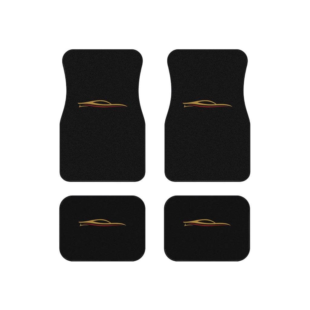 Luxury Car Floor Mats Set of 4 — Black with Gold Racing Silhouette