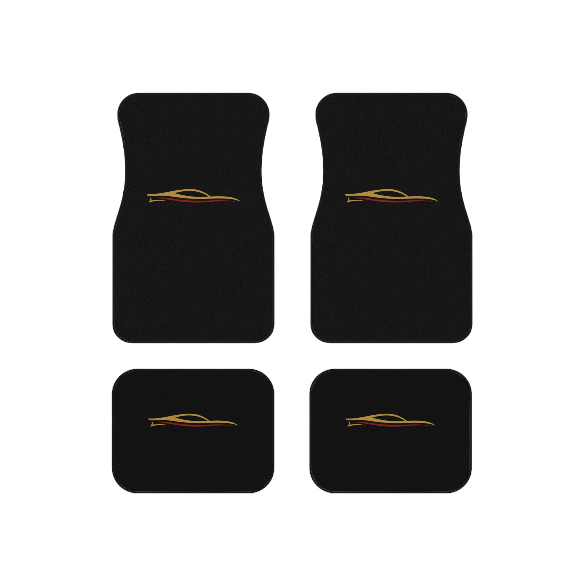 Luxury Car Floor Mats Set of 4 — Black with Gold Racing Silhouette