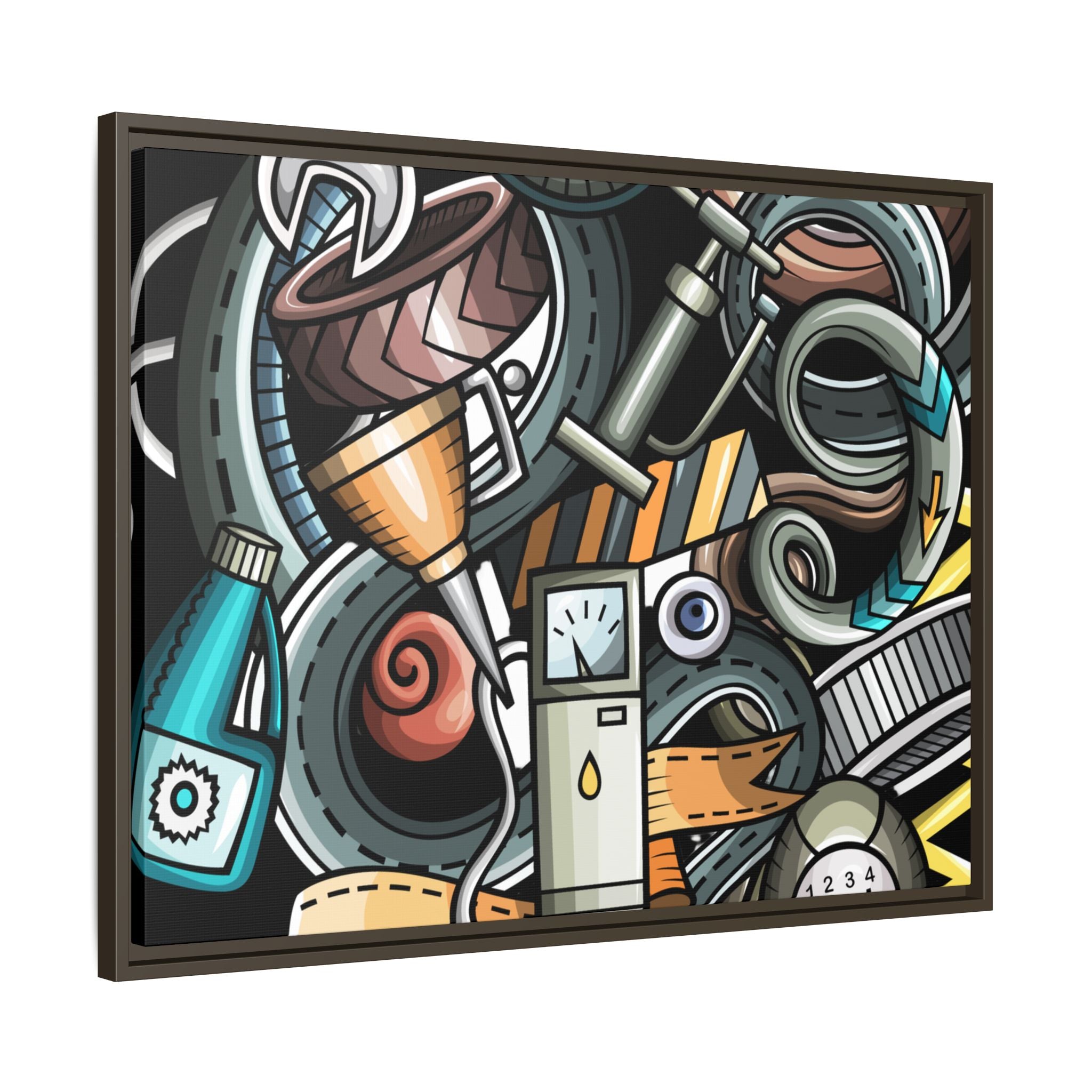 Framed Automotive Doodle Matte Canvas Print — Garage Wall Art