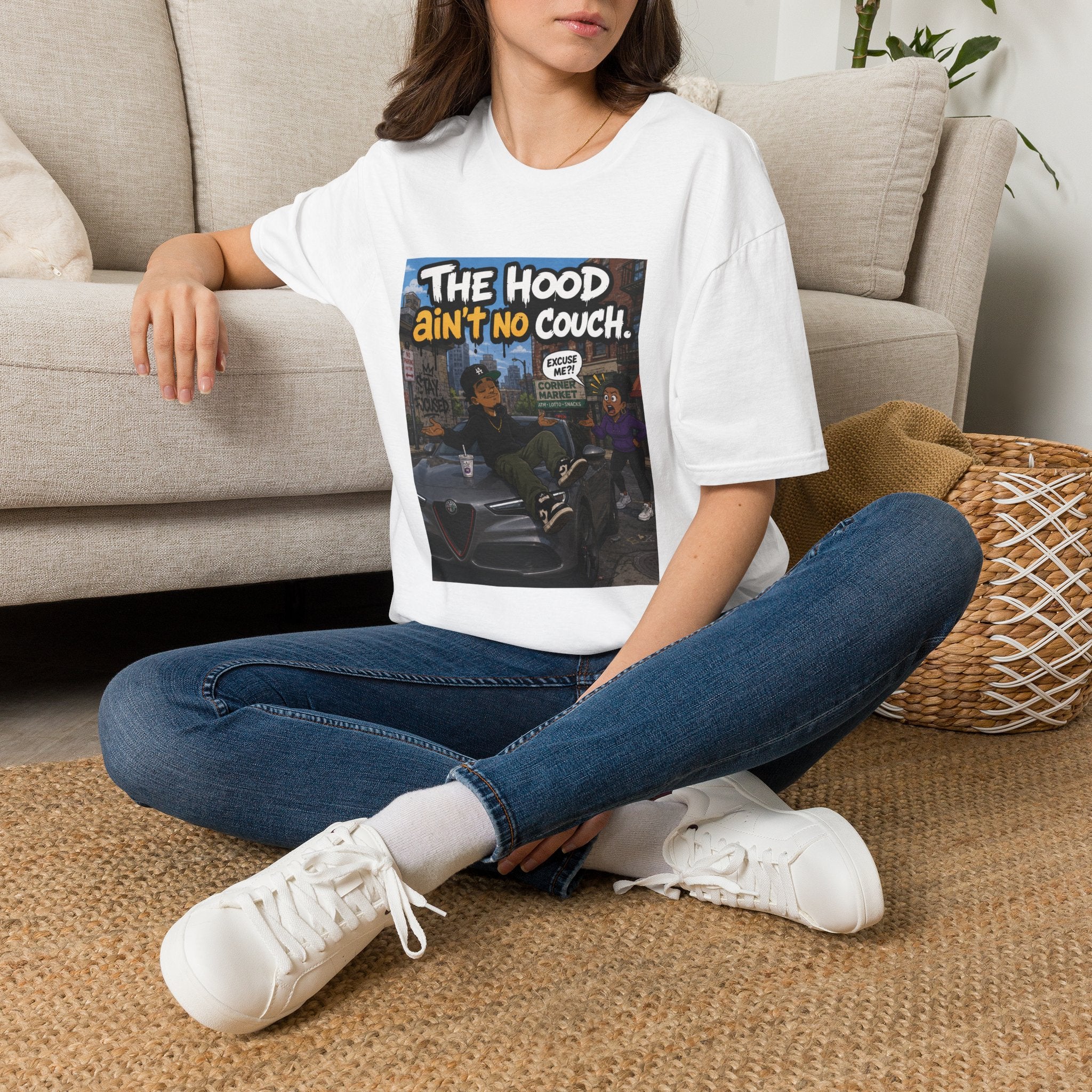 T-Shirt — "The Hood Ain’t No Couch" Urban Street Art Tee