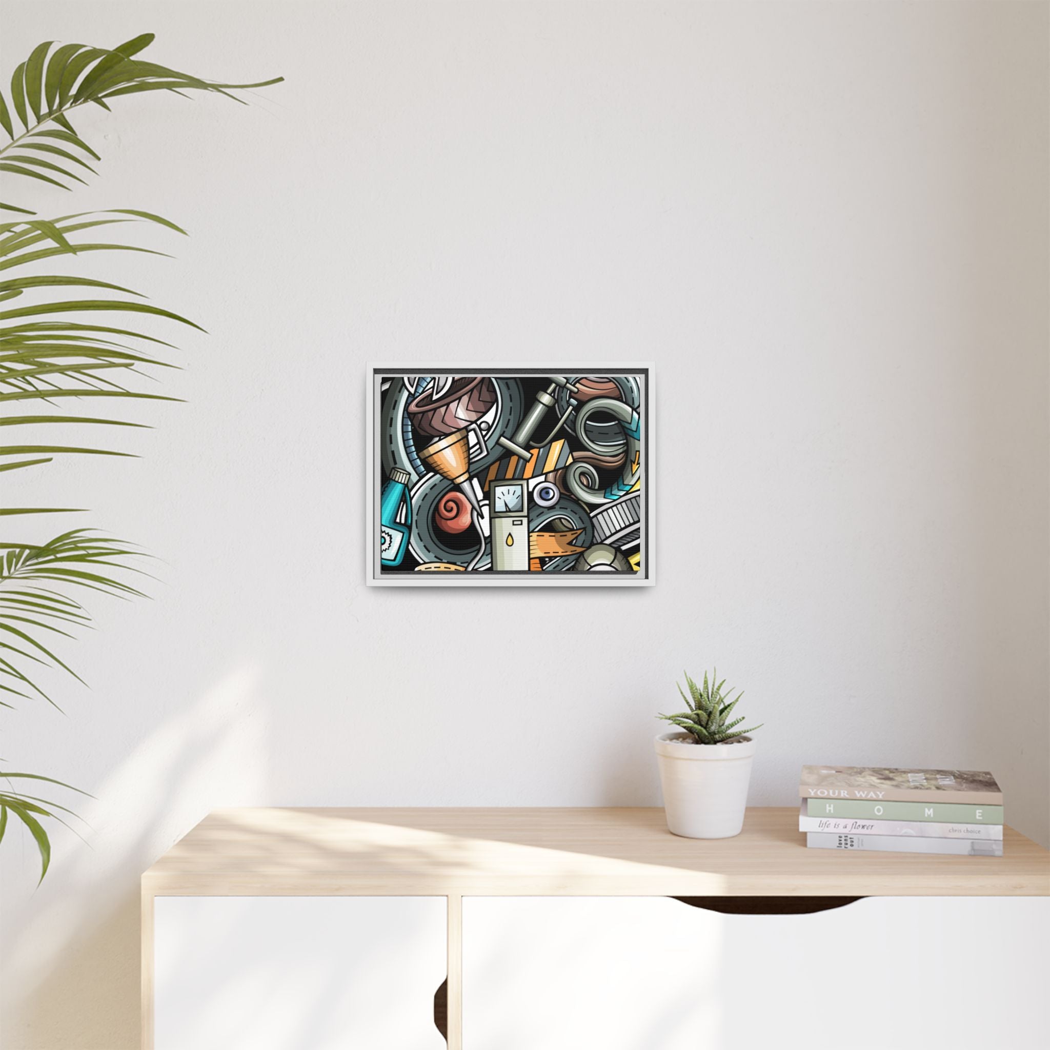 Framed Automotive Doodle Matte Canvas Print — Garage Wall Art