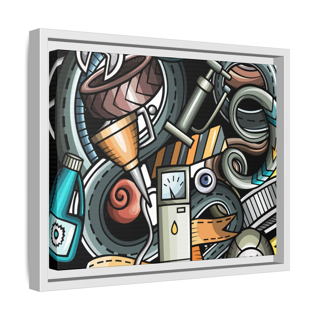 Framed Automotive Doodle Matte Canvas Print — Garage Wall Art