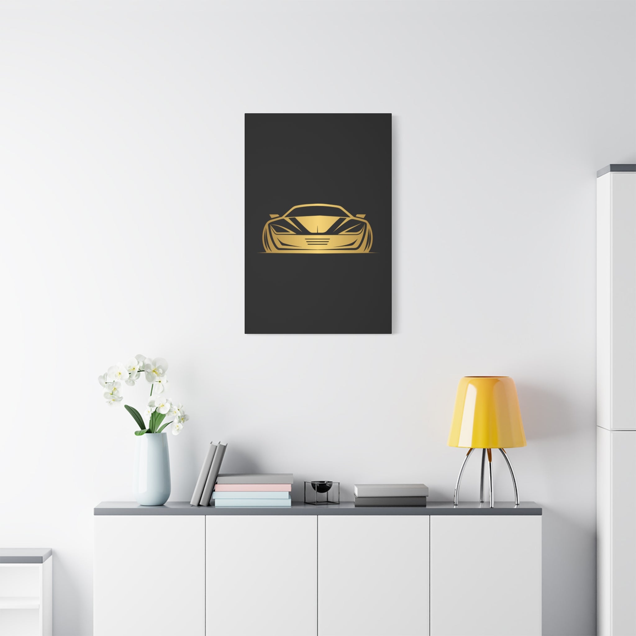 Golden Sports Car Canvas Print — Modern Automotive Wall Art