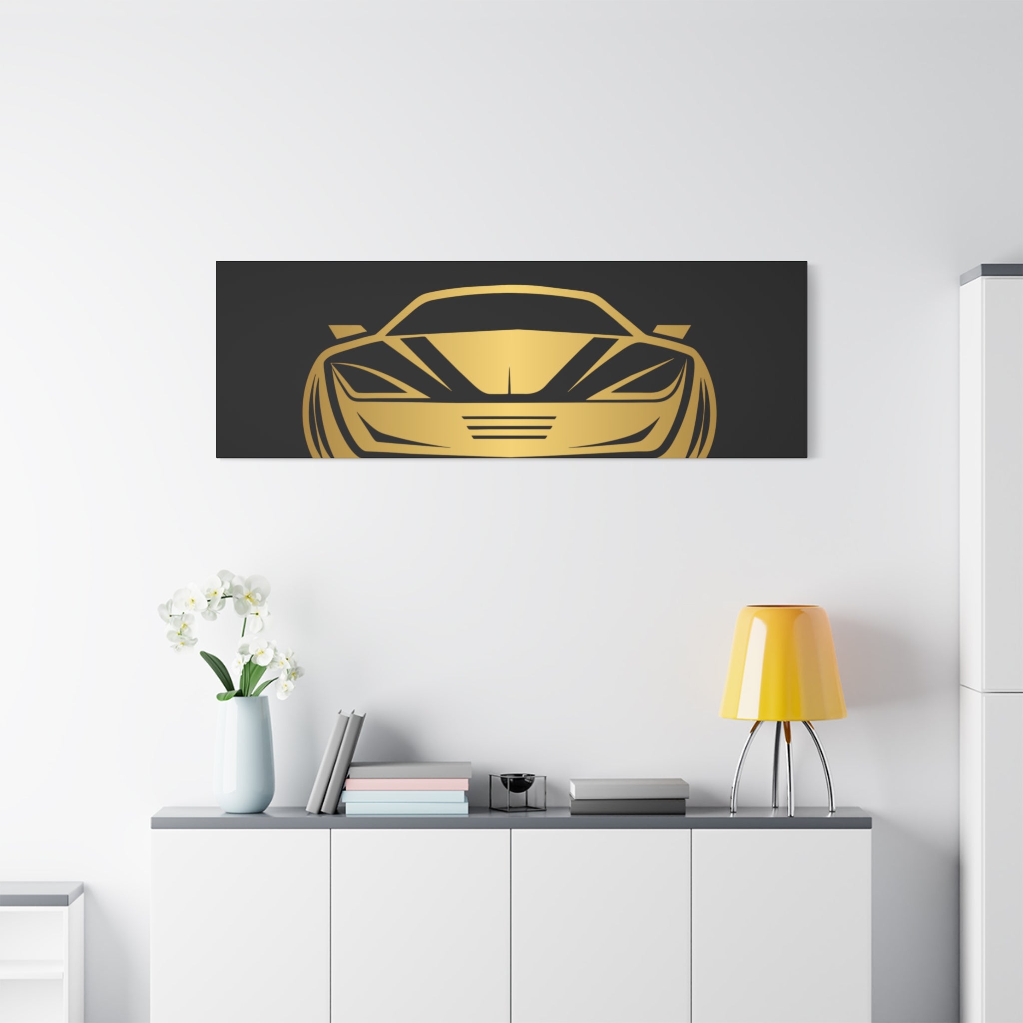 Golden Sports Car Canvas Print — Modern Automotive Wall Art