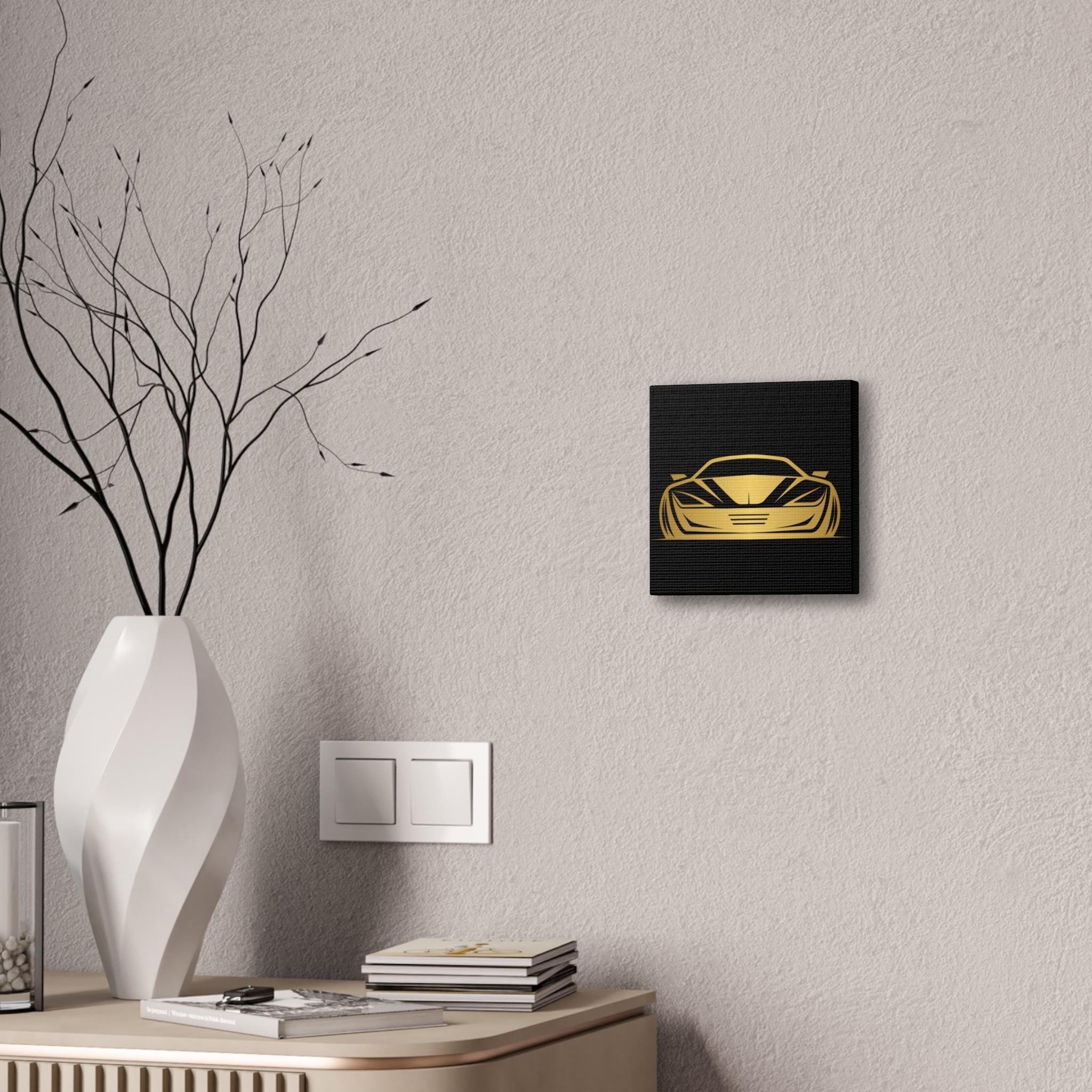 Gold Sports Car Canvas Print — Modern Automotive Wall Art