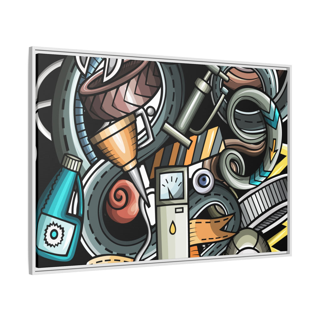 Framed Automotive Doodle Matte Canvas Print — Garage Wall Art