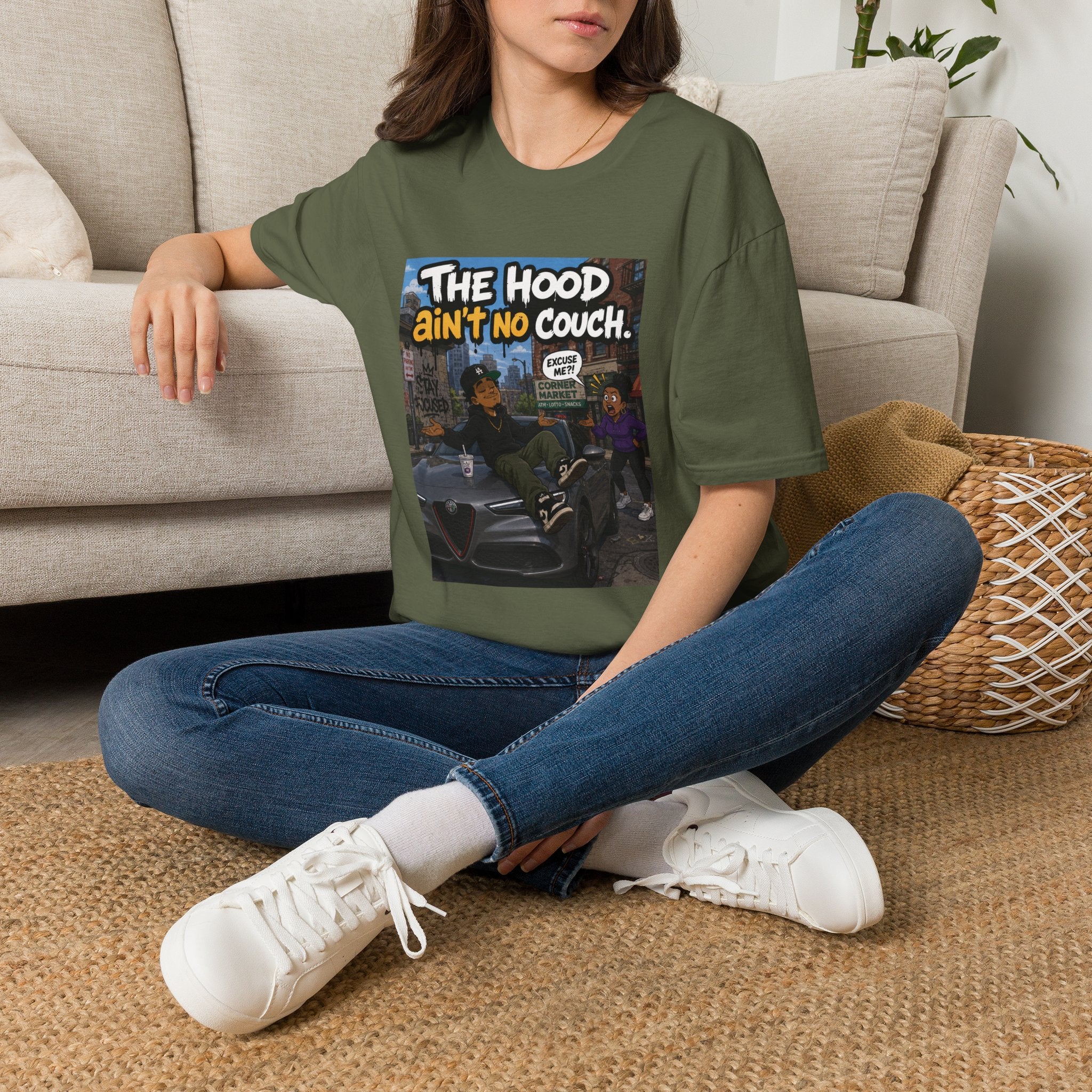 T-Shirt — "The Hood Ain’t No Couch" Urban Street Art Tee