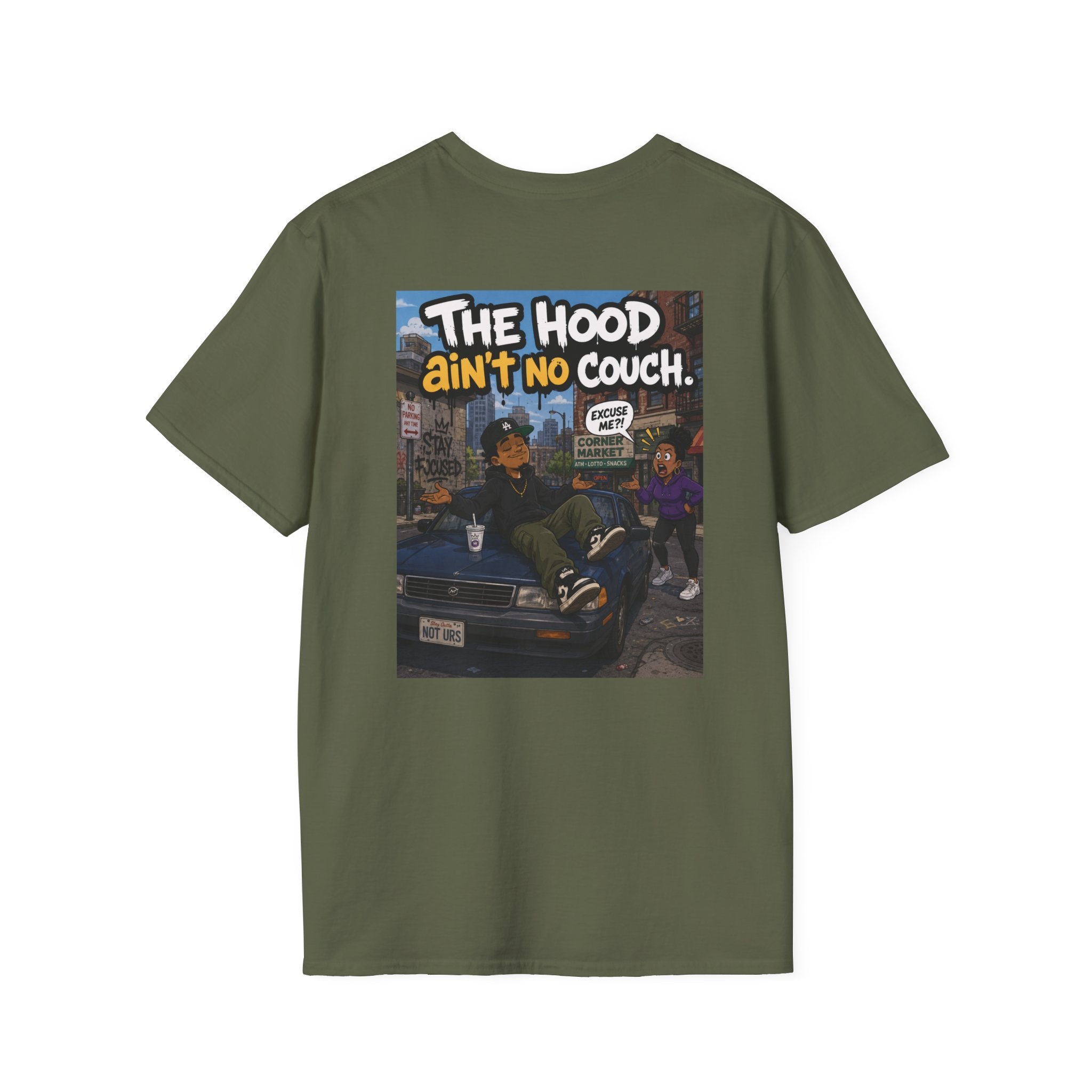 T-Shirt — "The Hood Ain’t No Couch" Urban Street Art Tee V2