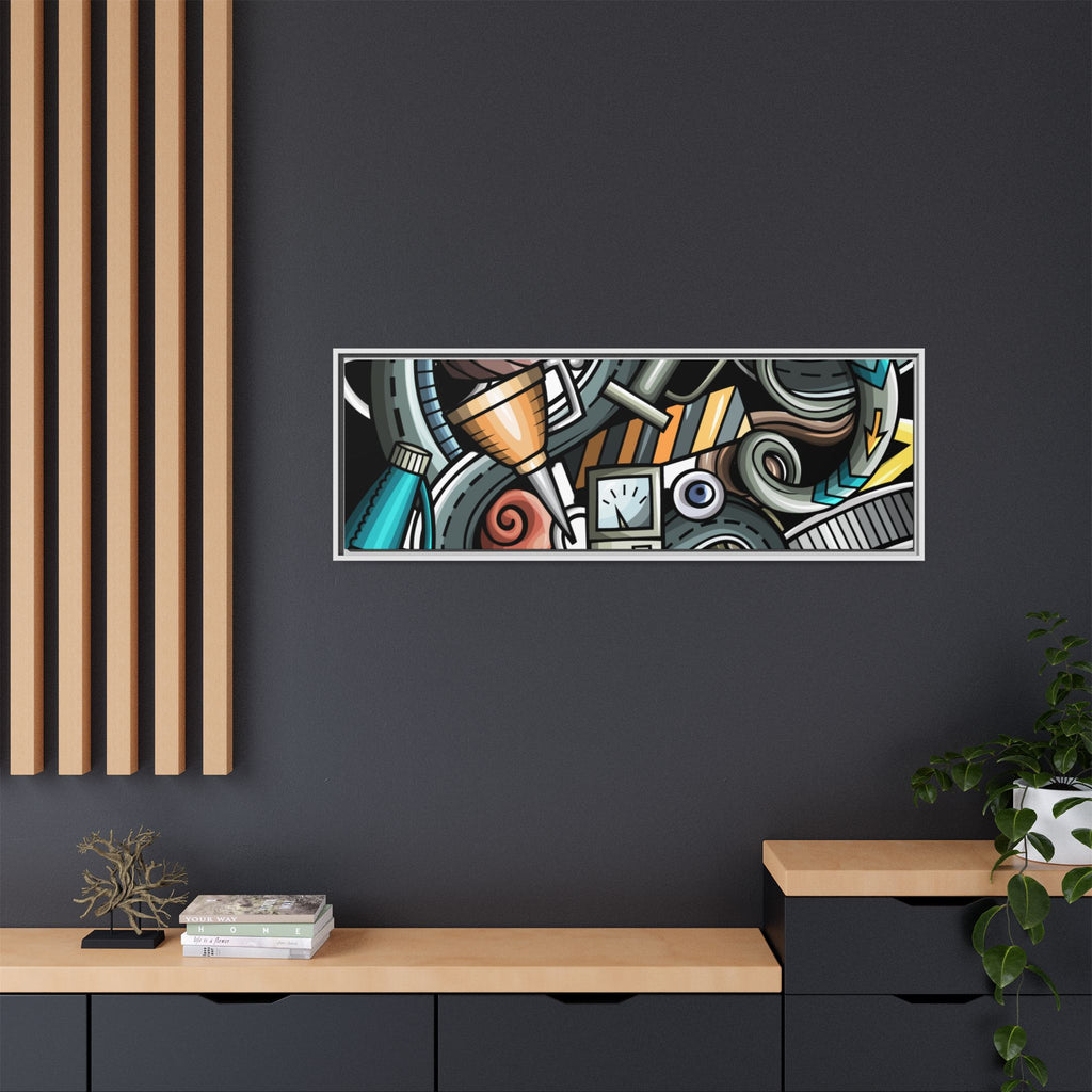 Framed Automotive Doodle Matte Canvas Print — Garage Wall Art