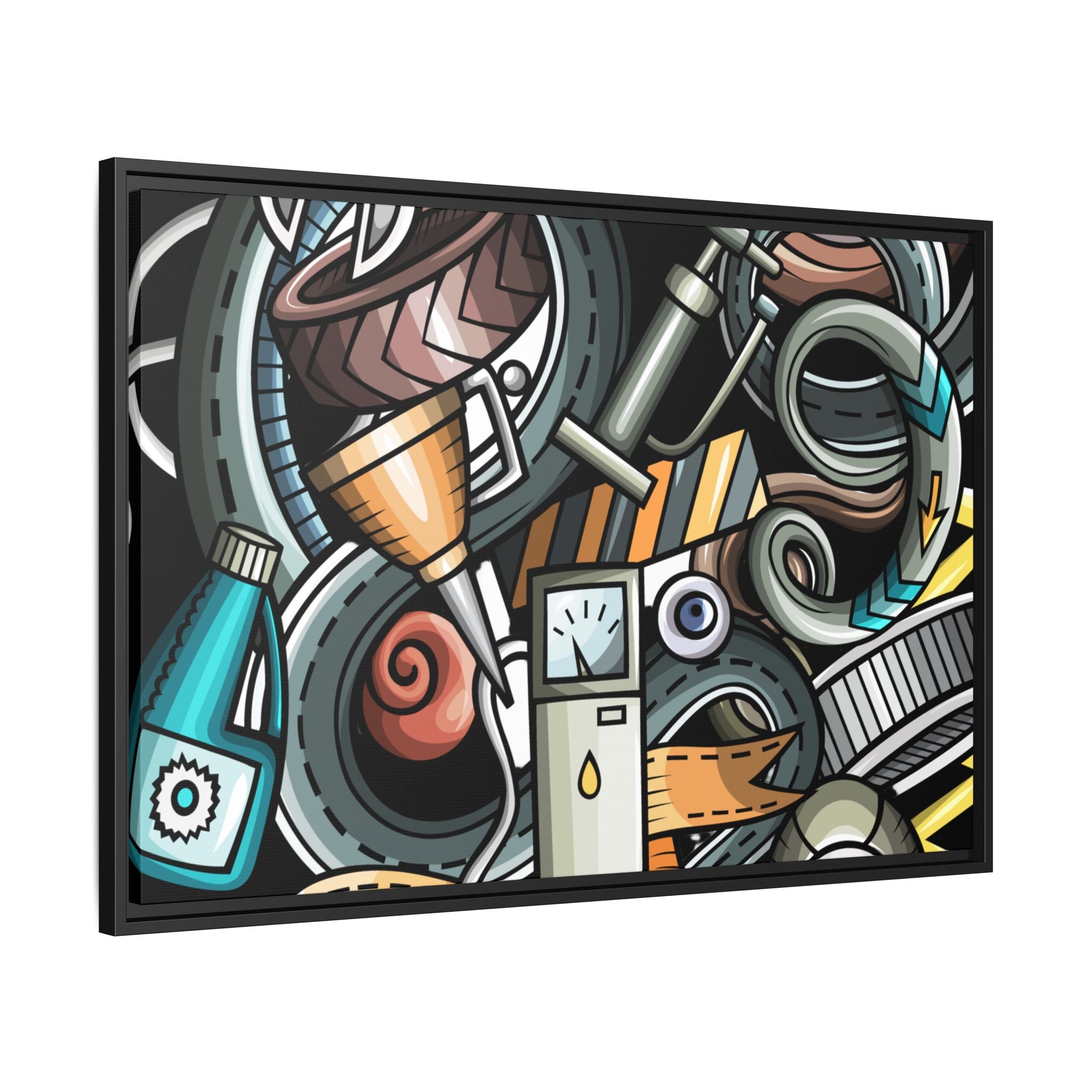 Framed Automotive Doodle Matte Canvas Print — Garage Wall Art