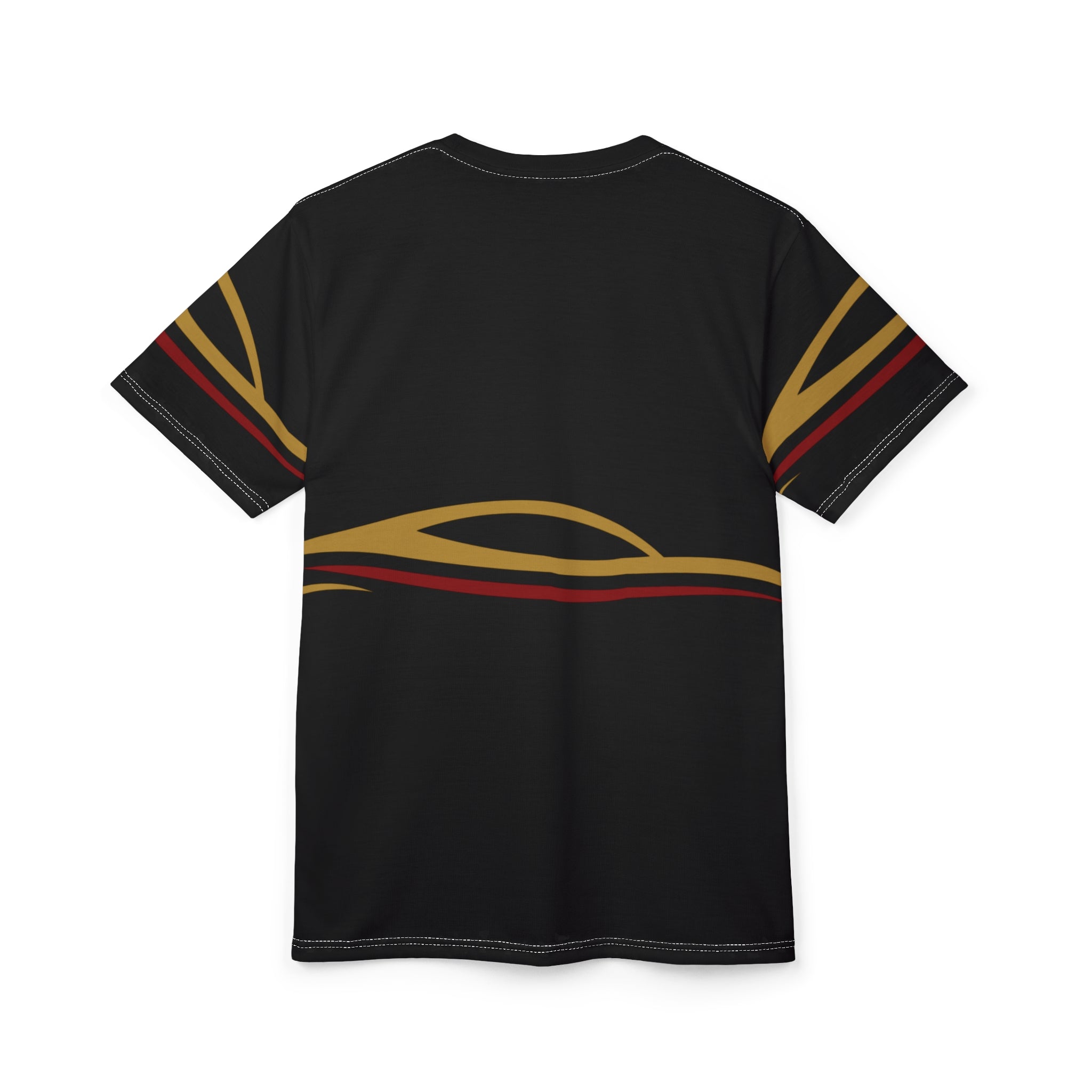 Racing Stripe Cut & Sew Tee — Retro Gold & Red Track Graphic