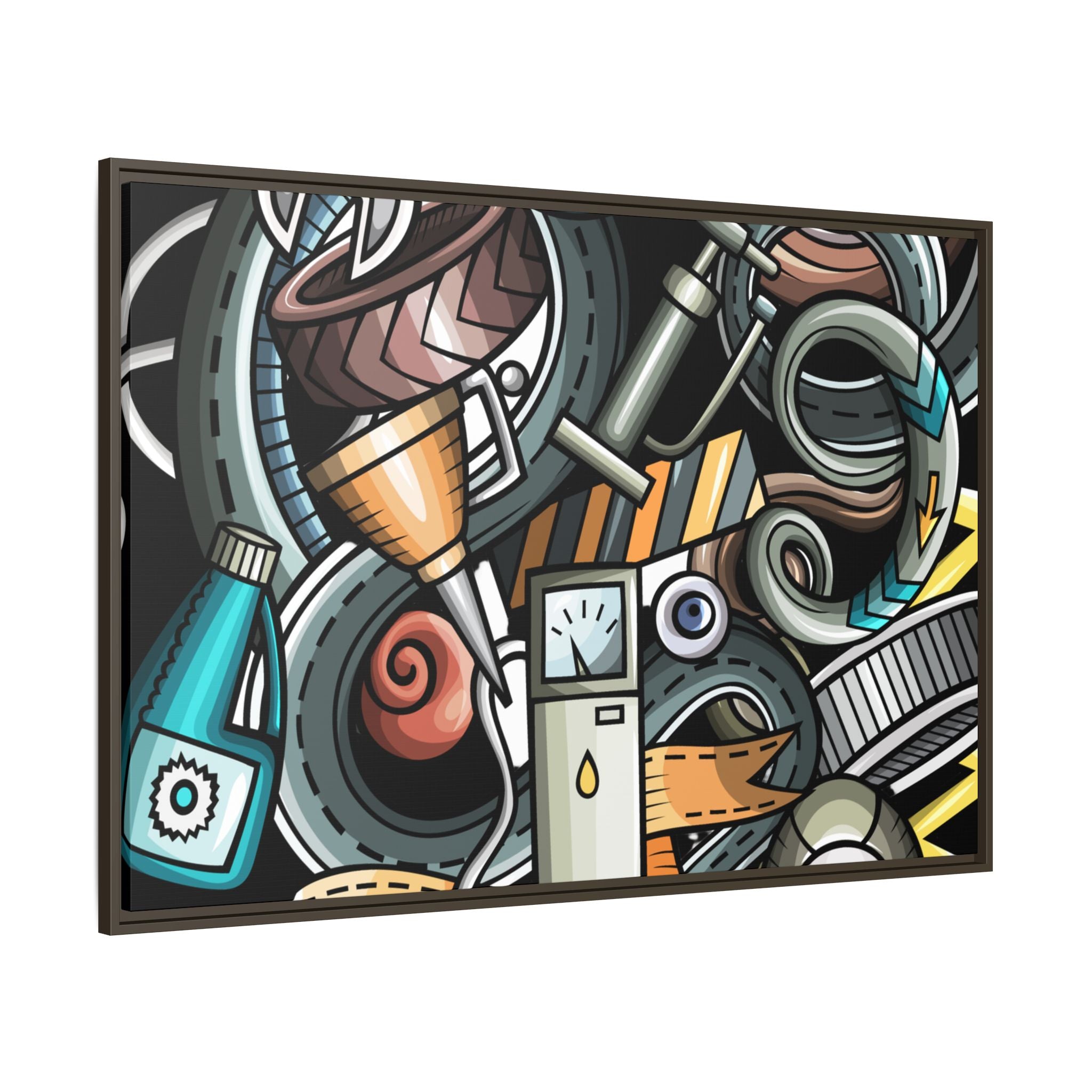 Framed Automotive Doodle Matte Canvas Print — Garage Wall Art