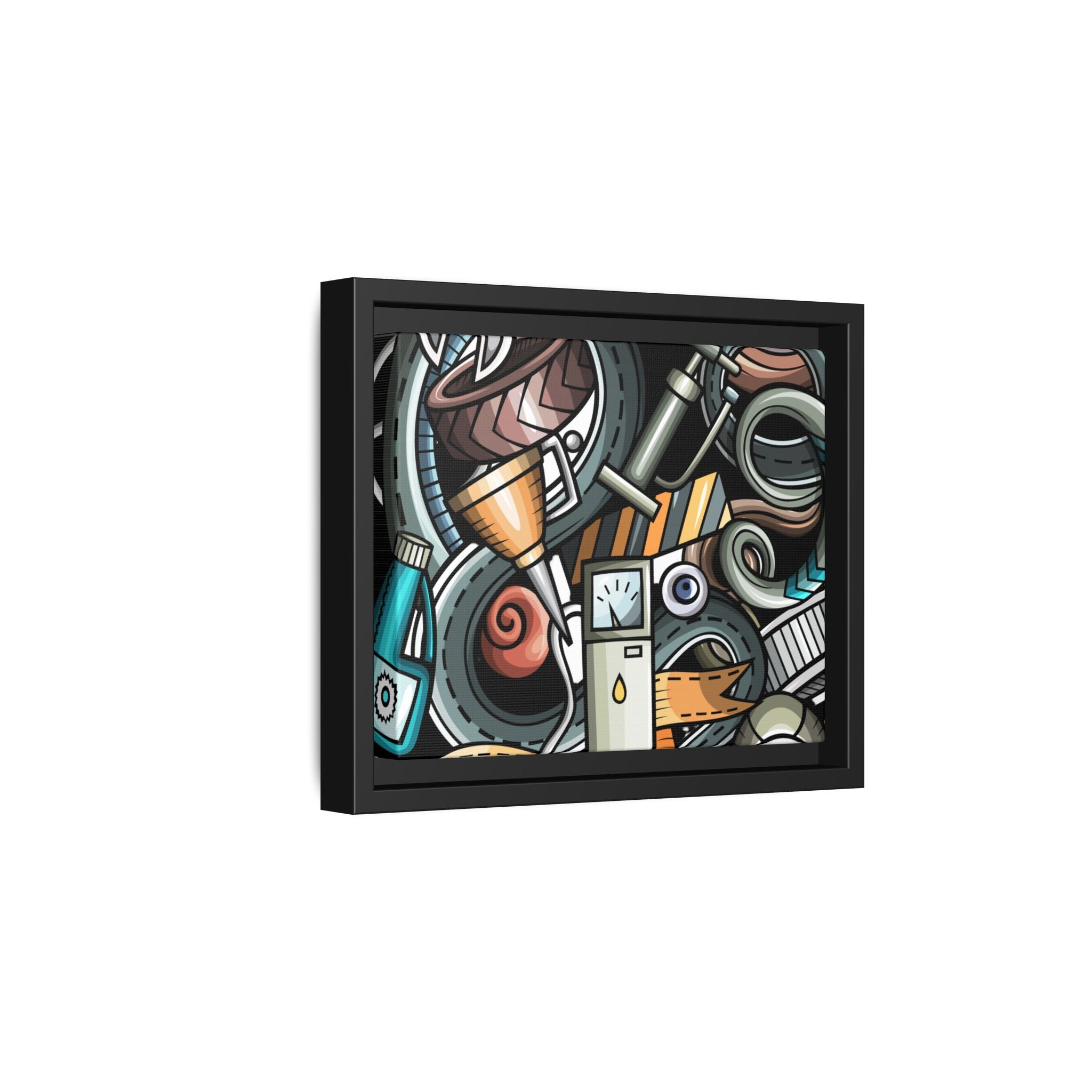 Framed Automotive Doodle Matte Canvas Print — Garage Wall Art