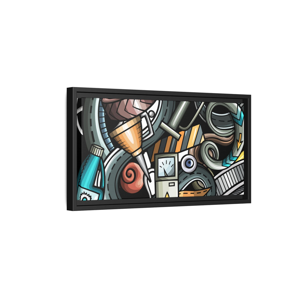 Framed Automotive Doodle Matte Canvas Print — Garage Wall Art