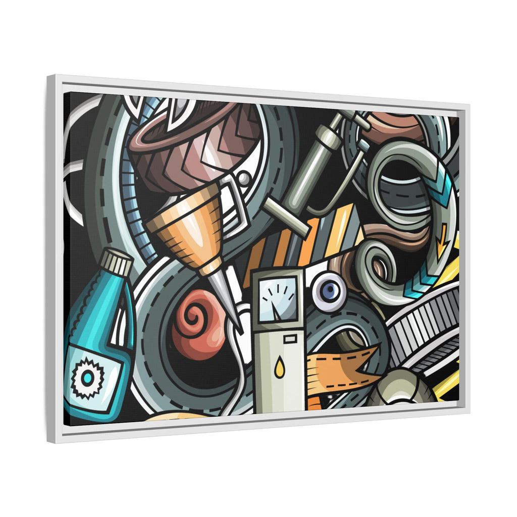Framed Automotive Doodle Matte Canvas Print — Garage Wall Art
