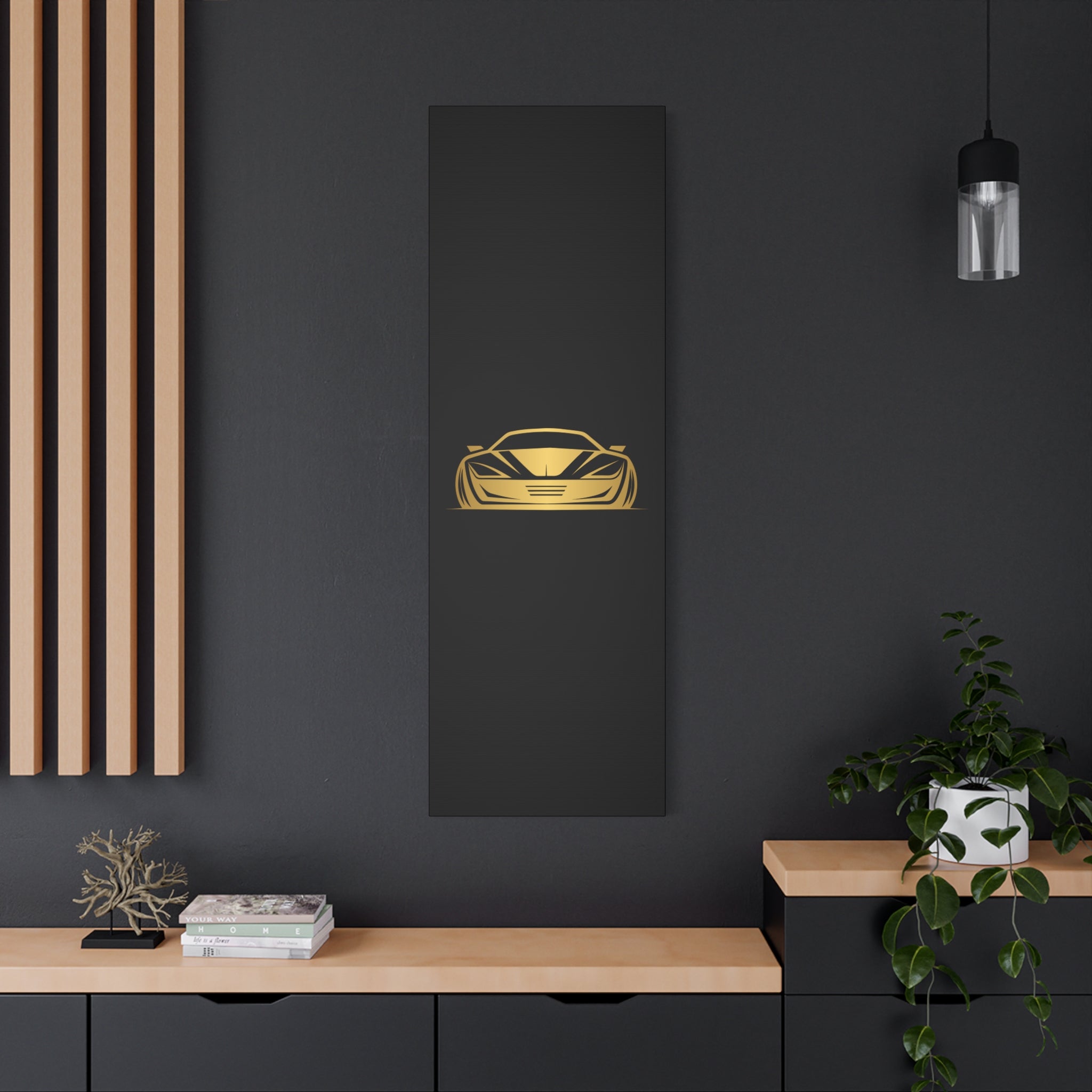Golden Sports Car Canvas Print — Modern Automotive Wall Art