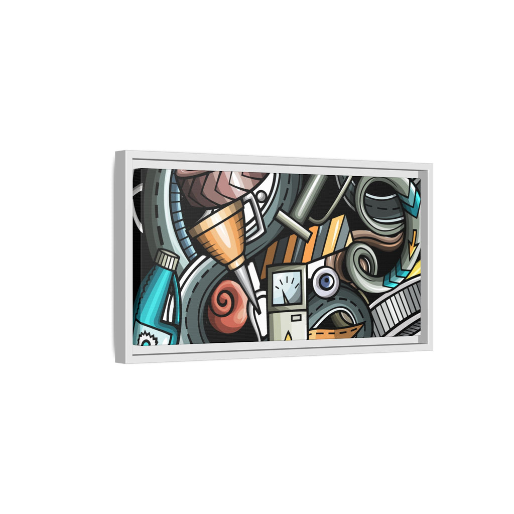 Framed Automotive Doodle Matte Canvas Print — Garage Wall Art