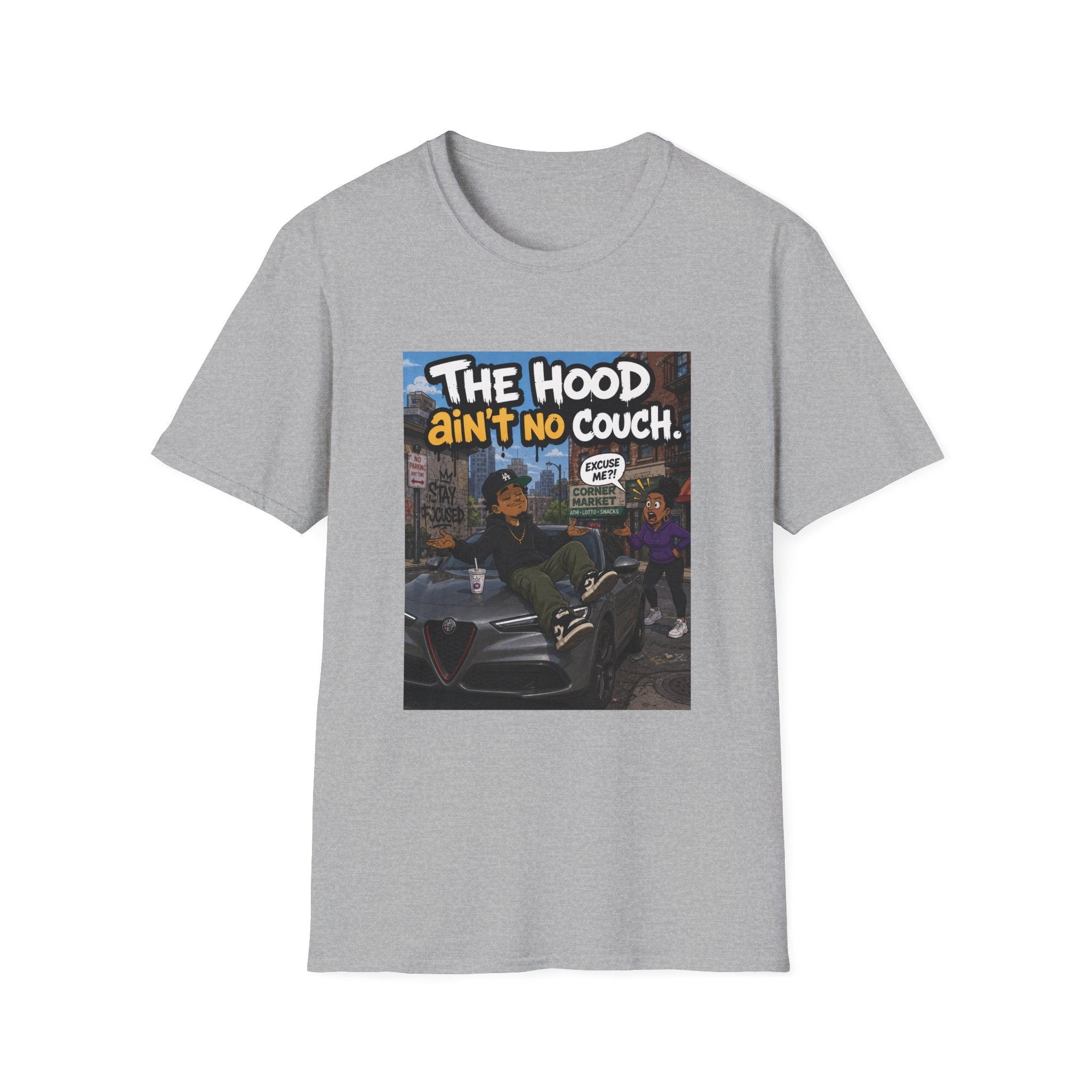 T-Shirt — "The Hood Ain’t No Couch" Urban Street Art Tee