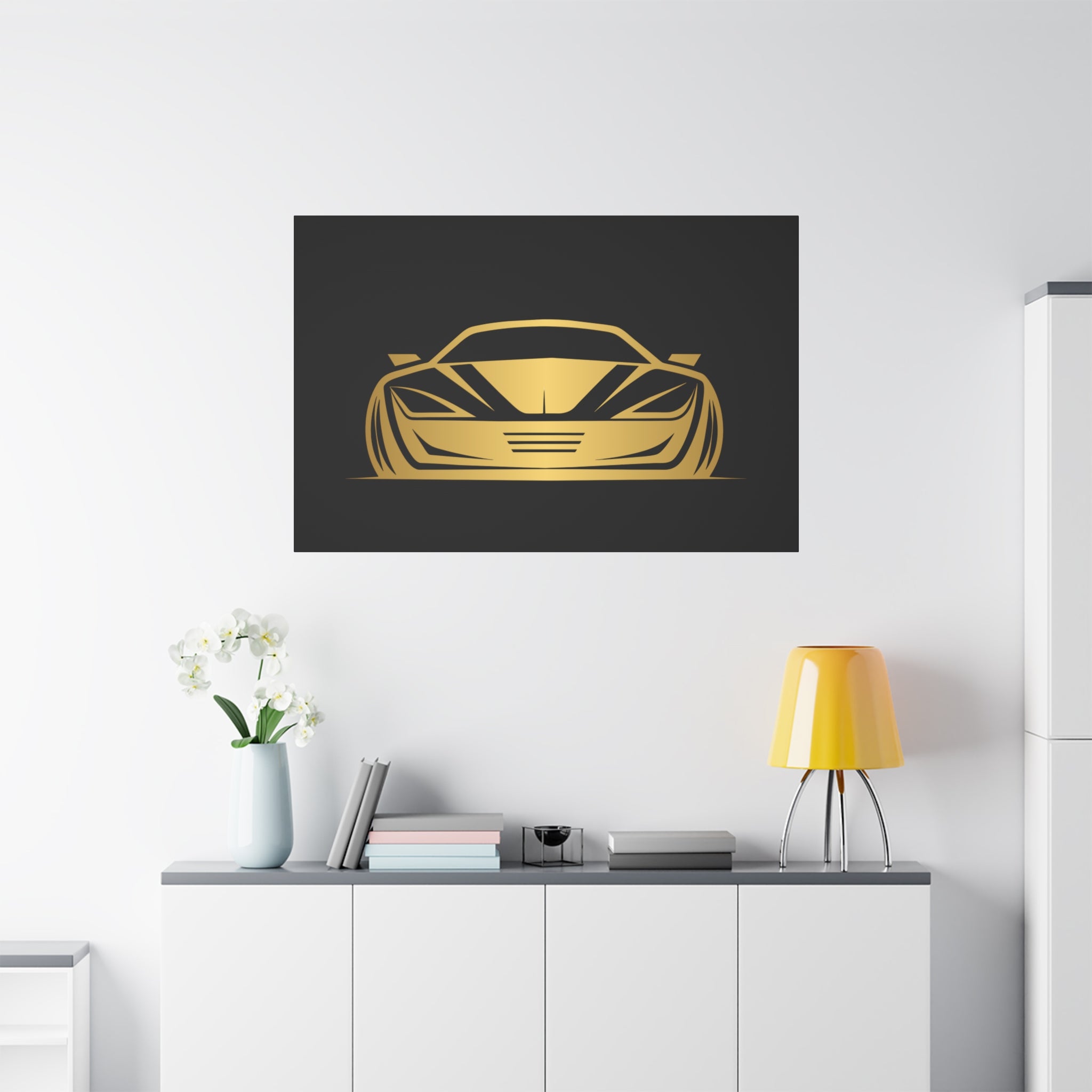 Golden Sports Car Canvas Print — Modern Automotive Wall Art