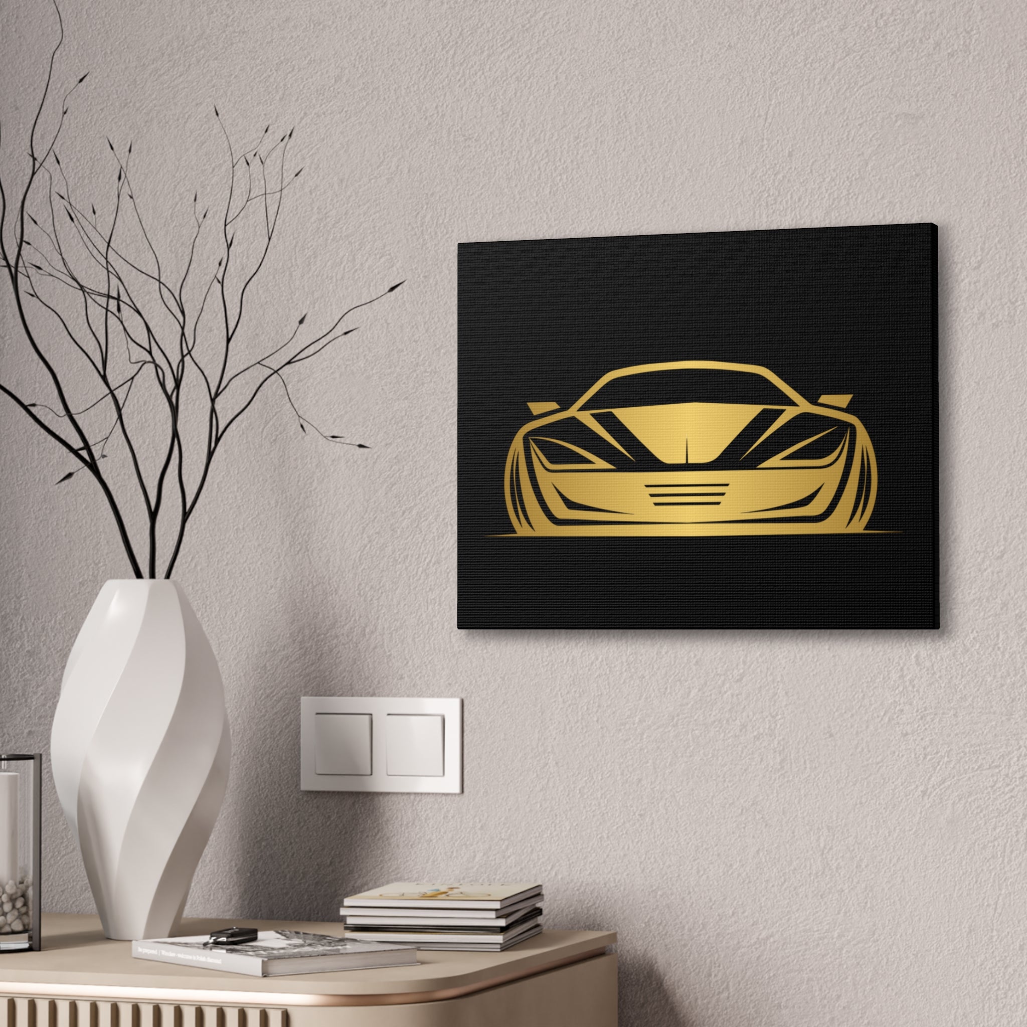 Gold Sports Car Canvas Print — Modern Automotive Wall Art