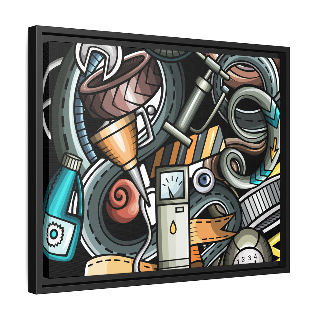 Framed Automotive Doodle Matte Canvas Print — Garage Wall Art