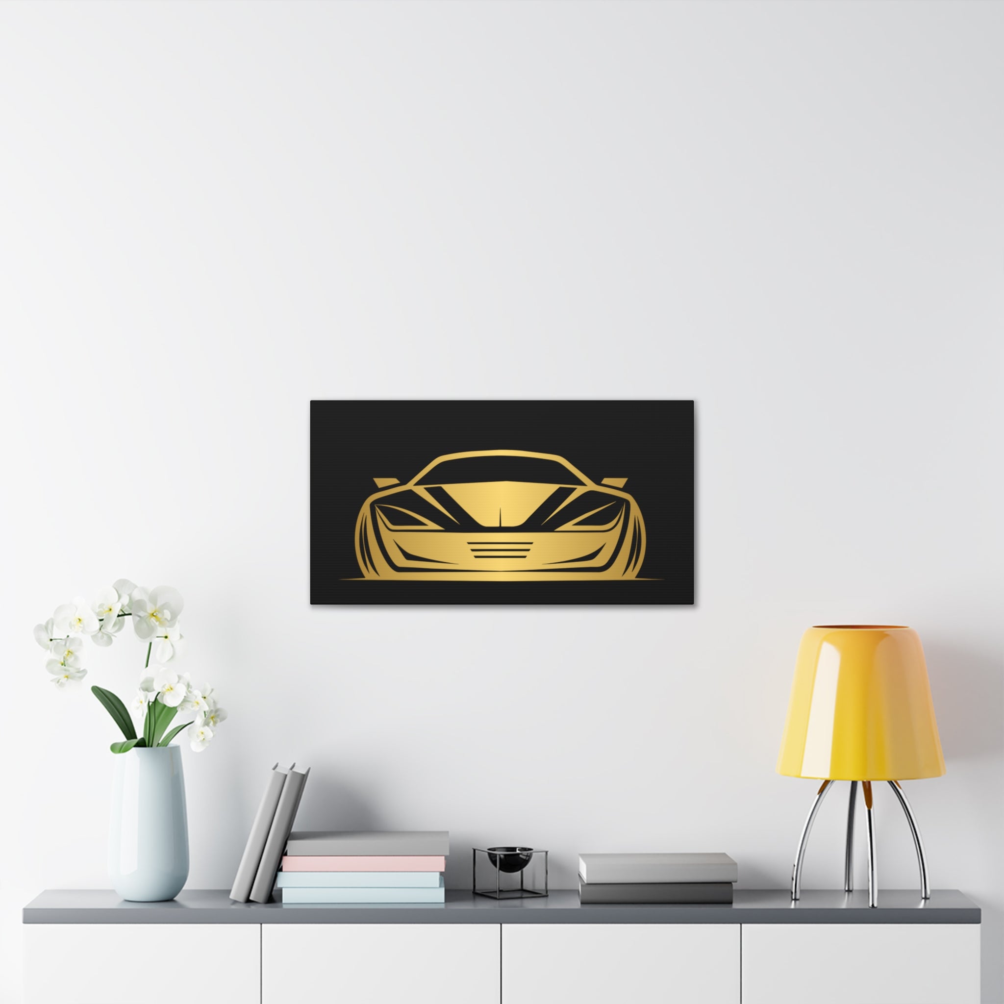 Gold Sports Car Canvas Print — Modern Automotive Wall Art