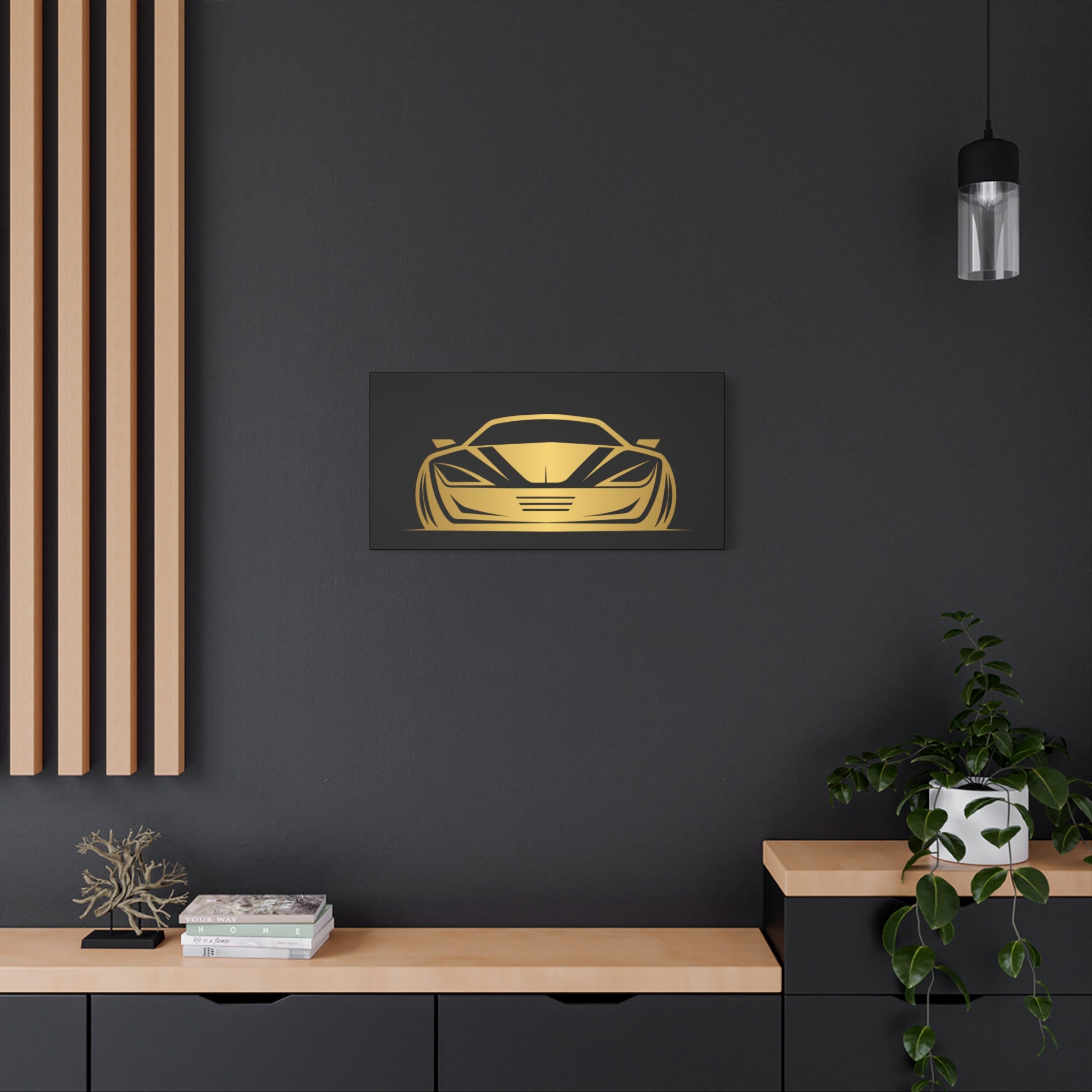 Golden Sports Car Canvas Print — Modern Automotive Wall Art