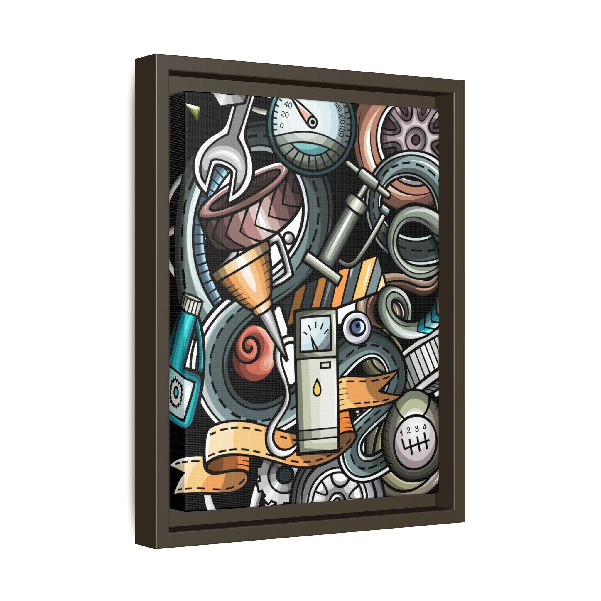 Framed Automotive Doodle Matte Canvas Print — Garage Wall Art