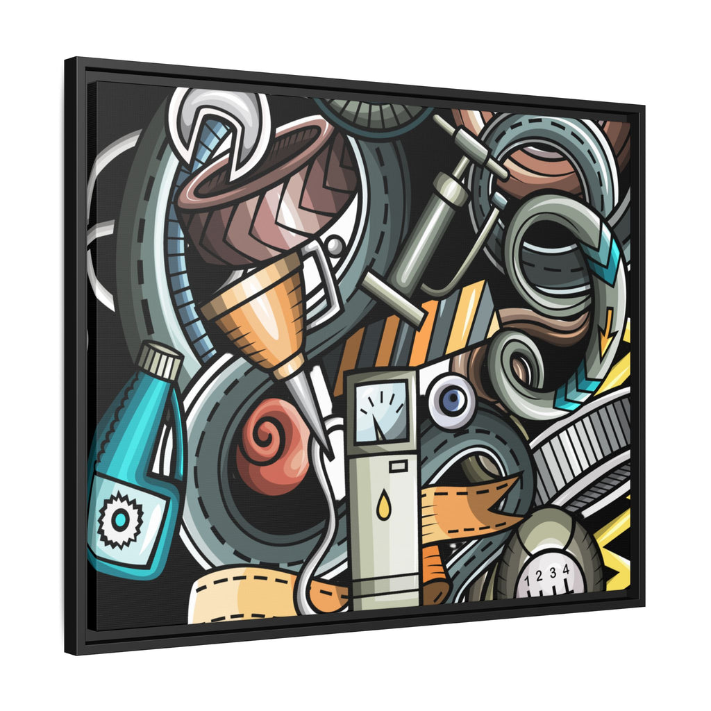 Framed Automotive Doodle Matte Canvas Print — Garage Wall Art
