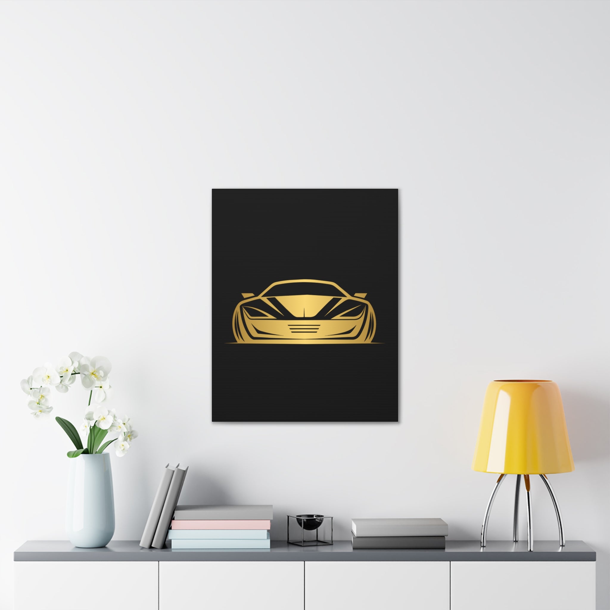 Gold Sports Car Canvas Print — Modern Automotive Wall Art