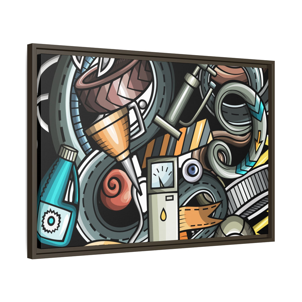 Framed Automotive Doodle Matte Canvas Print — Garage Wall Art