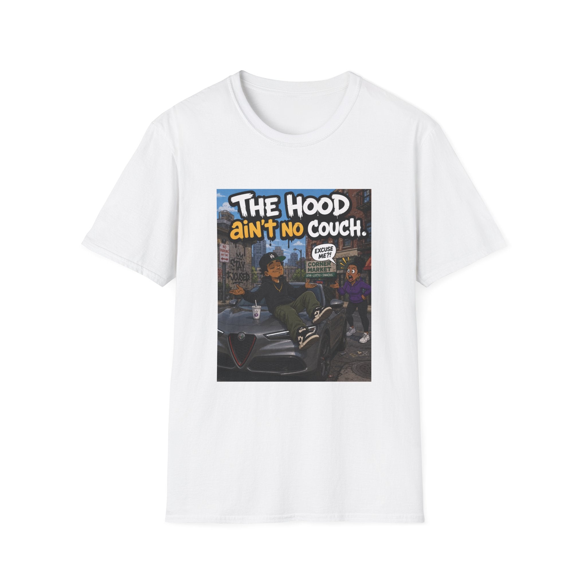 T-Shirt — "The Hood Ain’t No Couch" Urban Street Art Tee