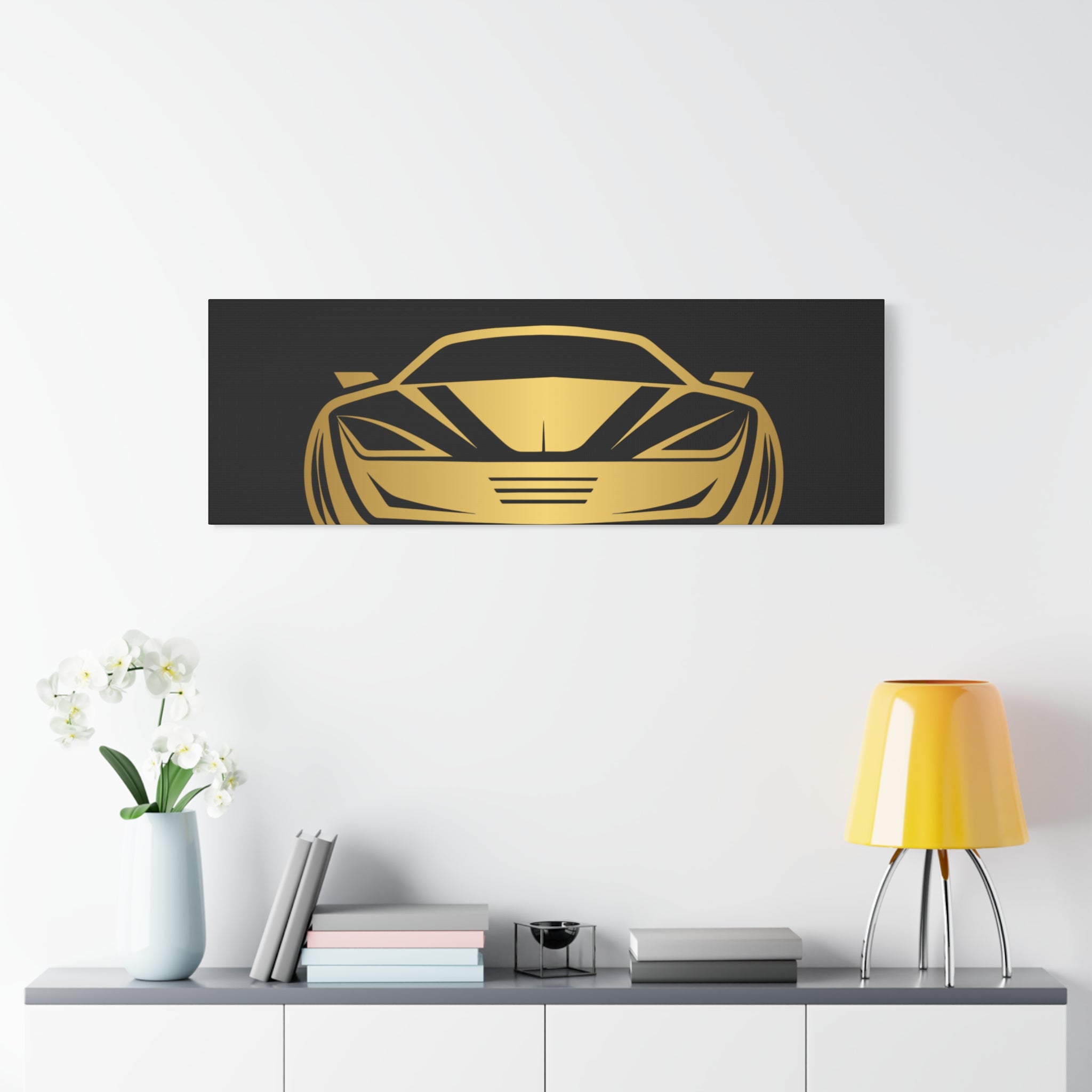 Golden Sports Car Canvas Print — Modern Automotive Wall Art