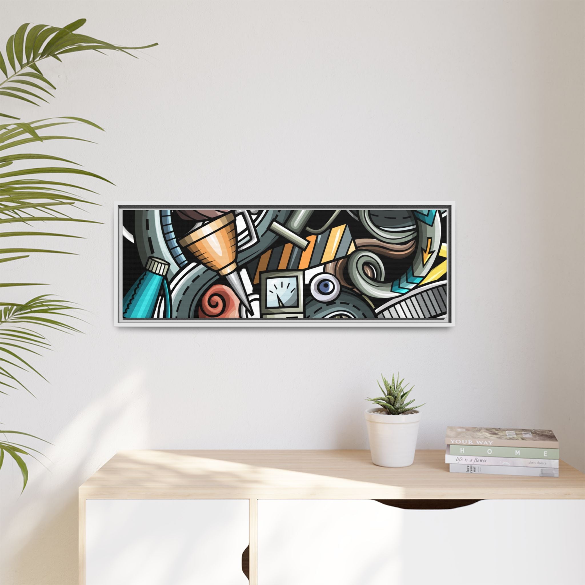 Framed Automotive Doodle Matte Canvas Print — Garage Wall Art