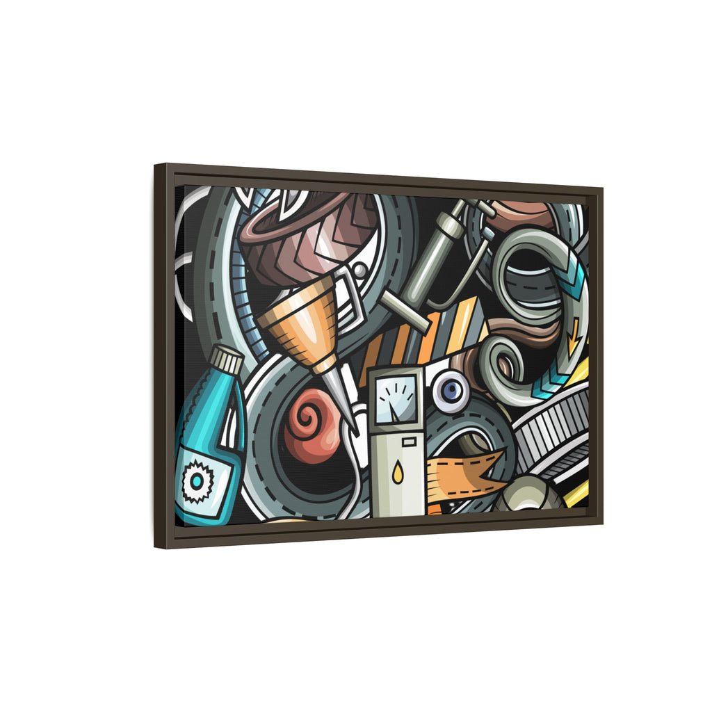 Framed Automotive Doodle Matte Canvas Print — Garage Wall Art