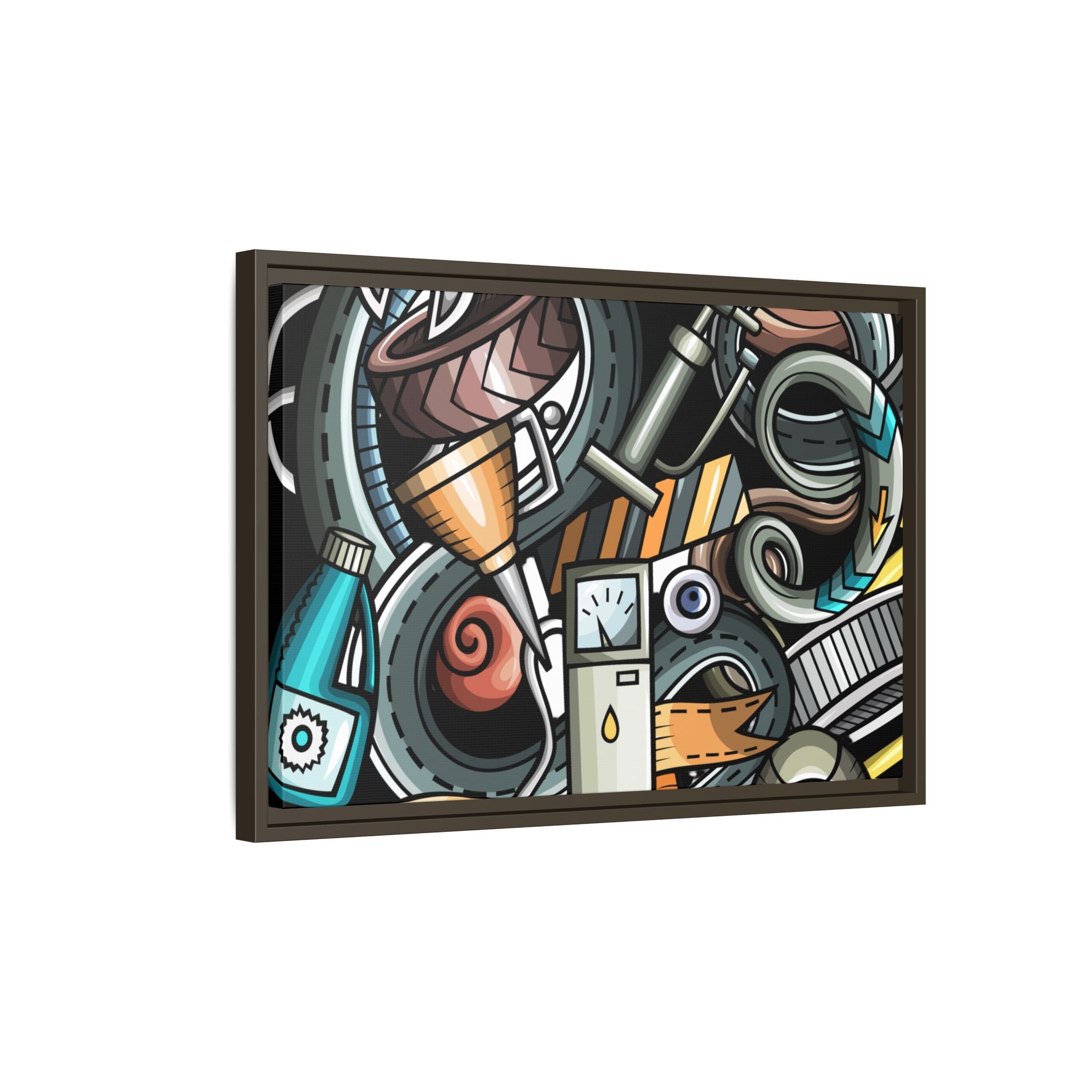 Framed Automotive Doodle Matte Canvas Print — Garage Wall Art