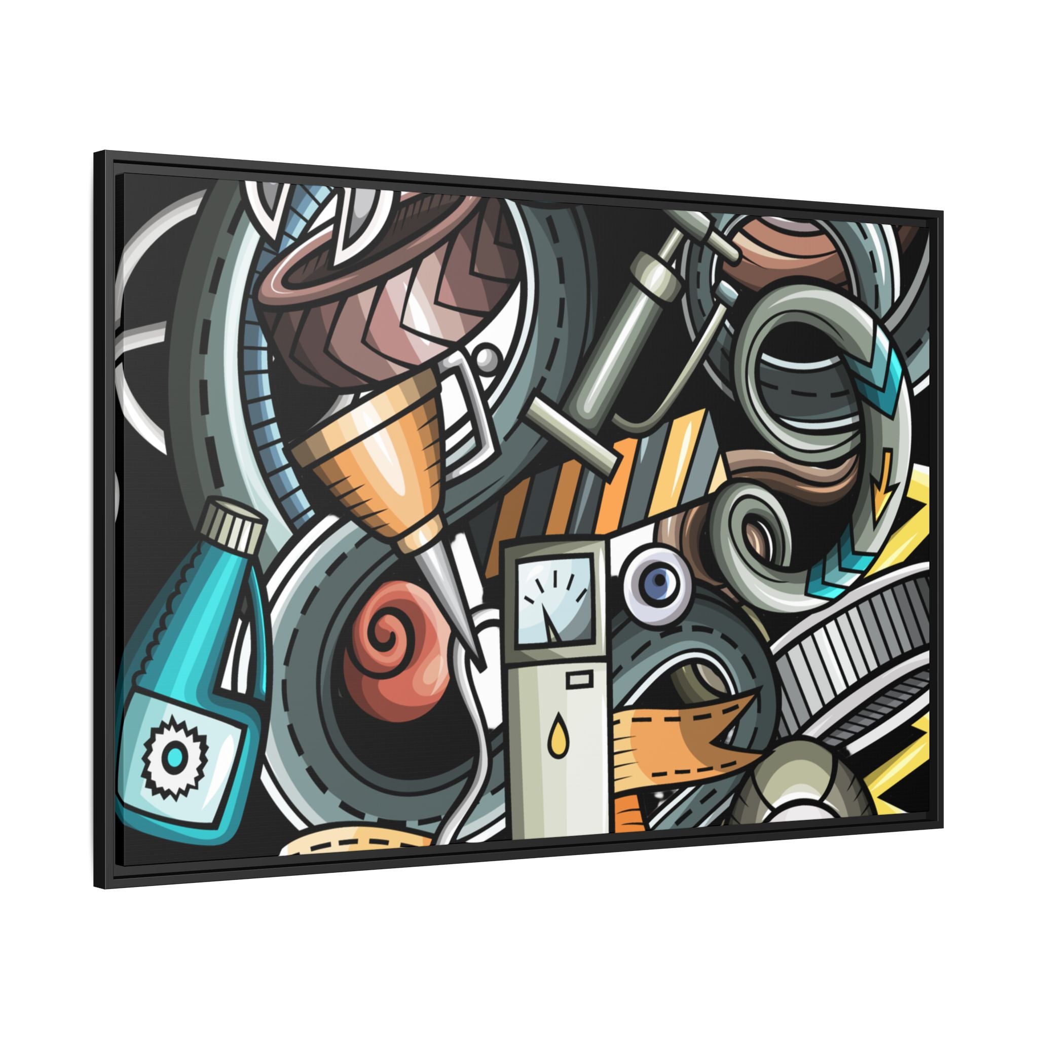 Framed Automotive Doodle Matte Canvas Print — Garage Wall Art