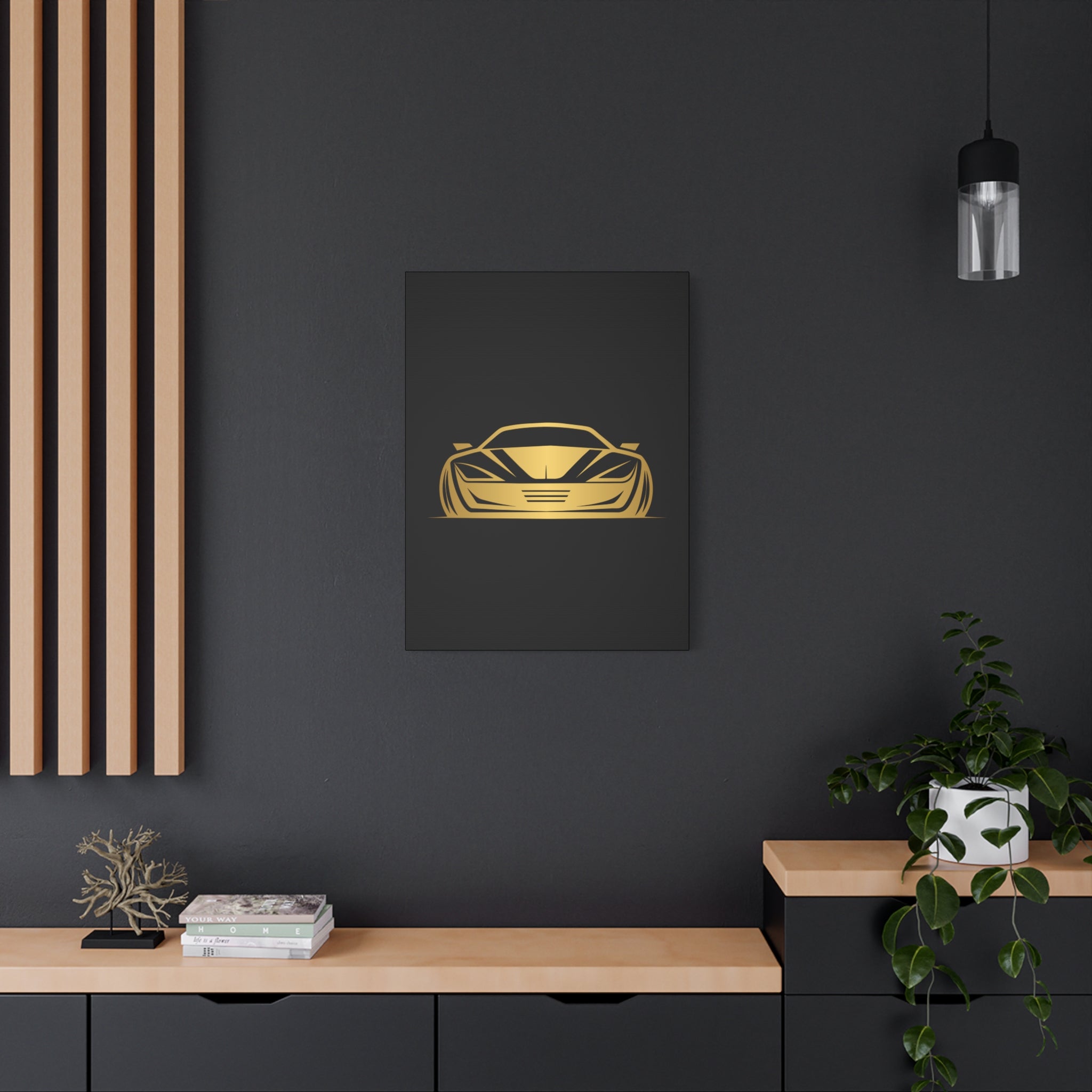 Golden Sports Car Canvas Print — Modern Automotive Wall Art