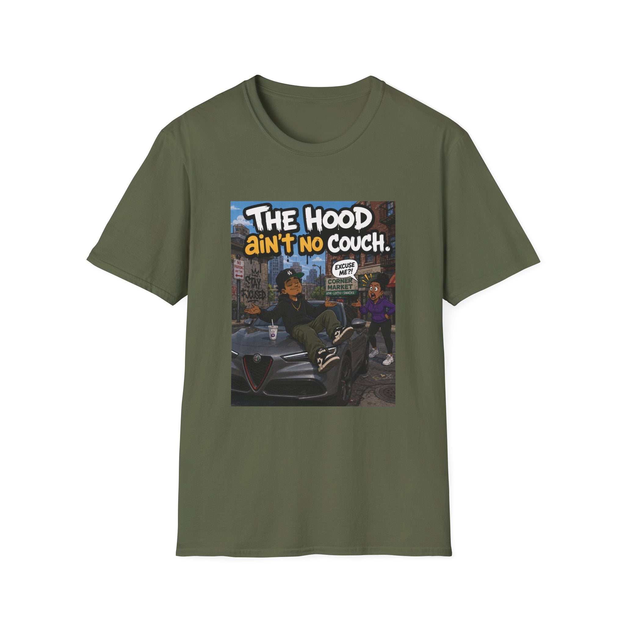 T-Shirt — "The Hood Ain’t No Couch" Urban Street Art Tee