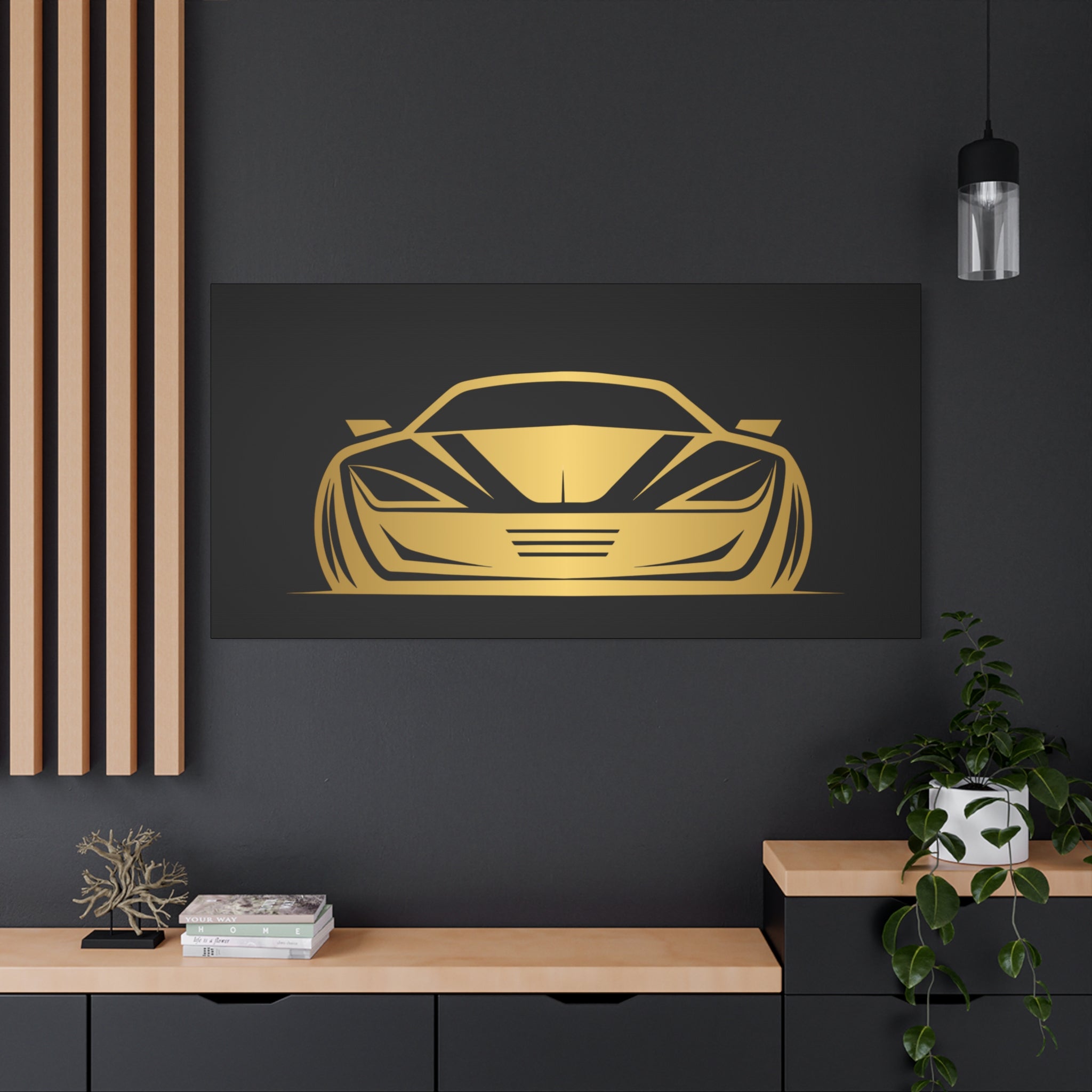 Golden Sports Car Canvas Print — Modern Automotive Wall Art