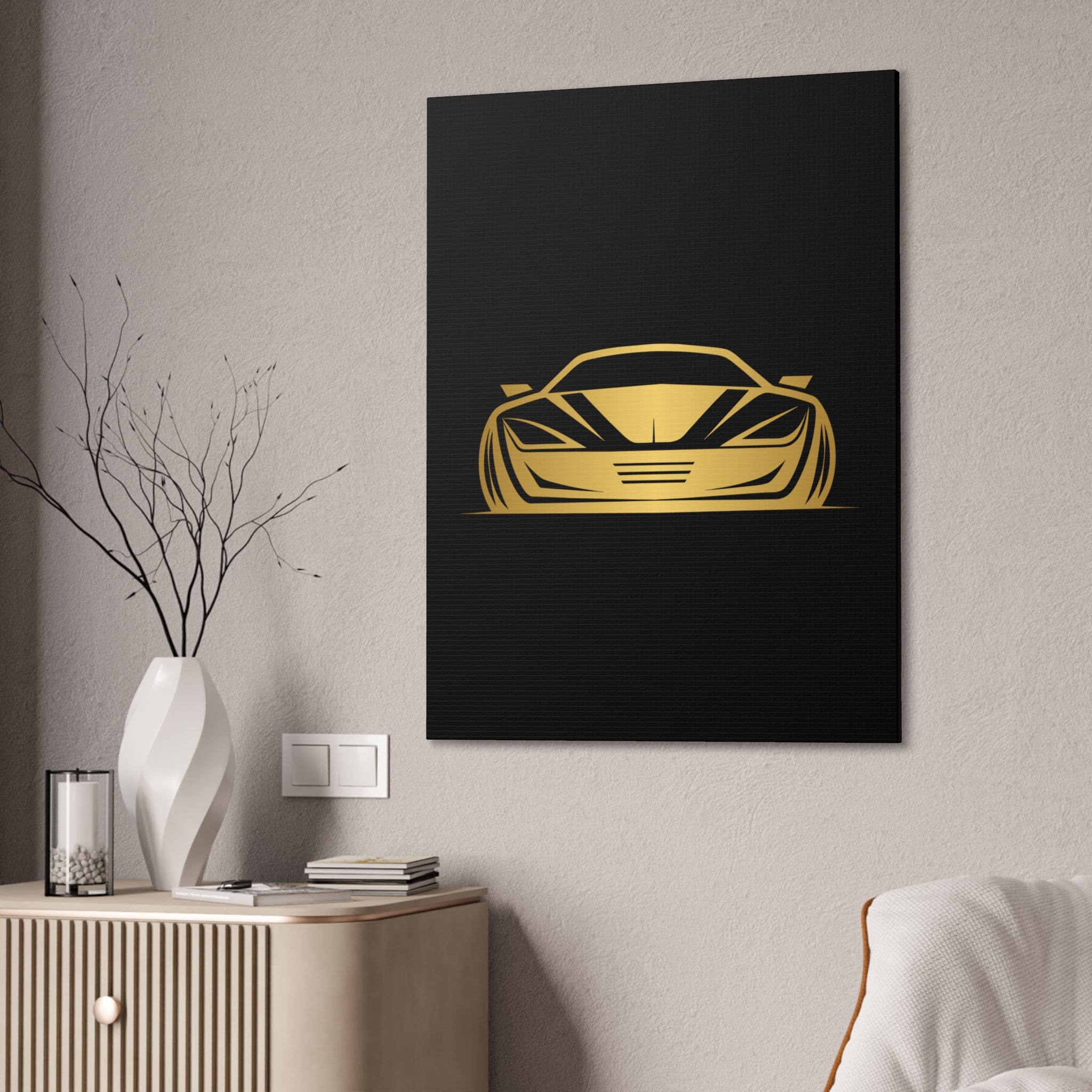 Gold Sports Car Canvas Print — Modern Automotive Wall Art