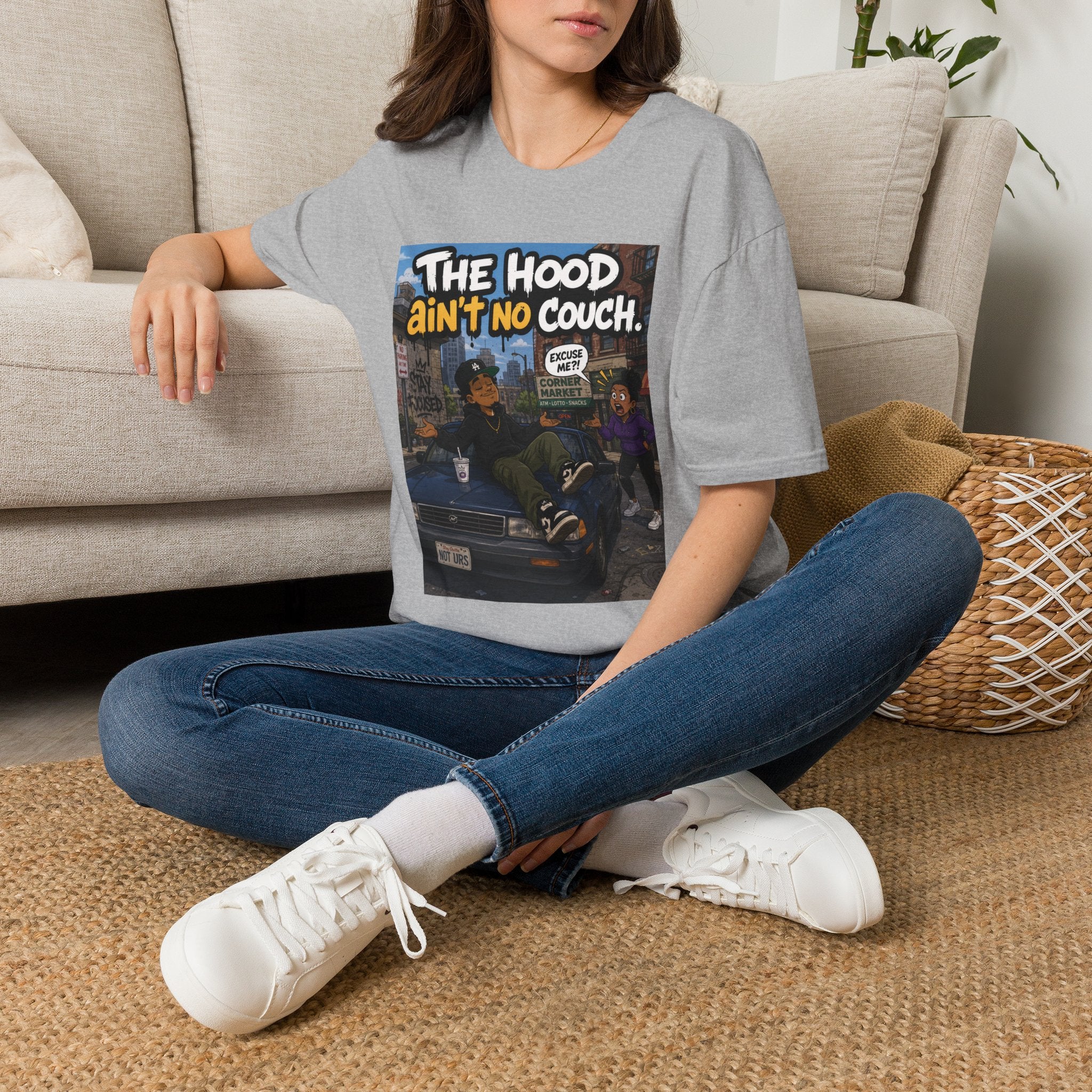 T-Shirt — "The Hood Ain’t No Couch" Urban Street Art Tee V2
