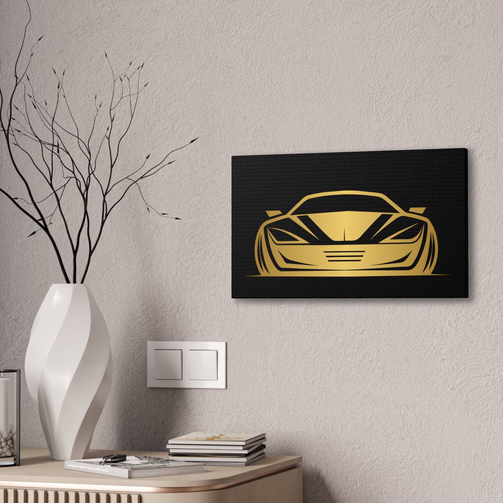Gold Sports Car Canvas Print — Modern Automotive Wall Art
