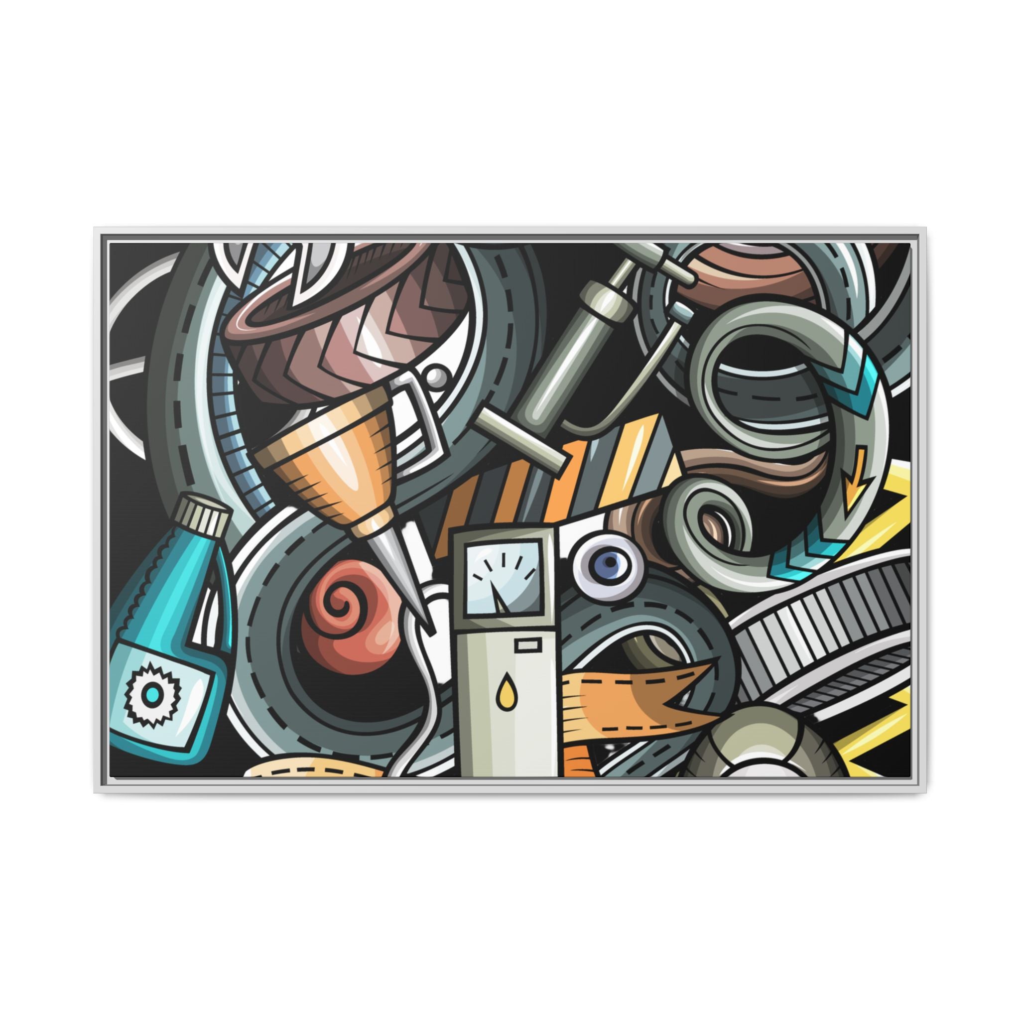 Framed Automotive Doodle Matte Canvas Print — Garage Wall Art