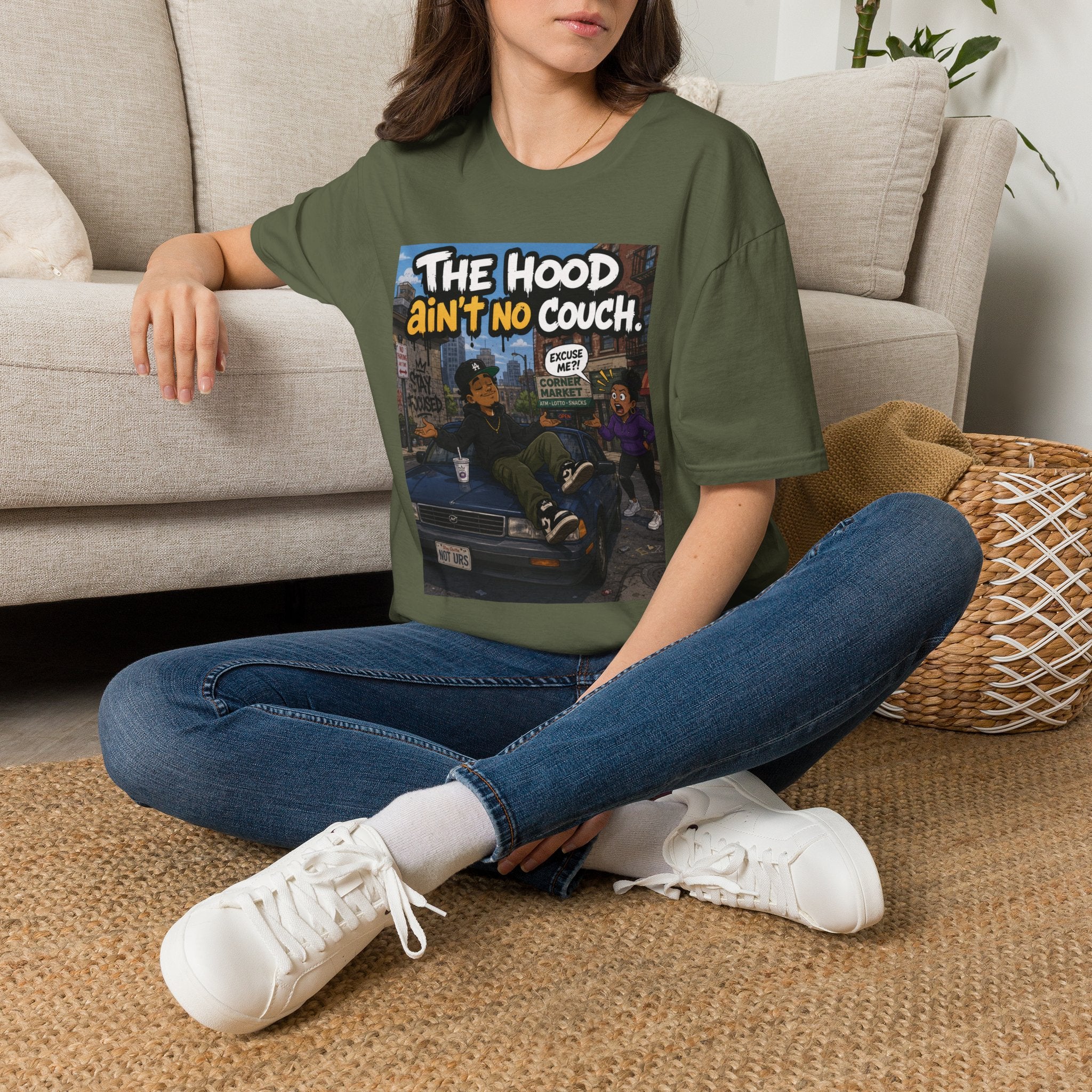 T-Shirt — "The Hood Ain’t No Couch" Urban Street Art Tee V2