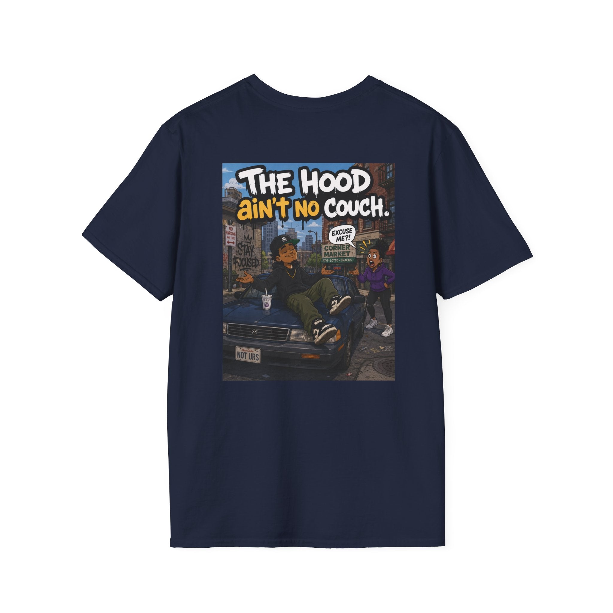 T-Shirt — "The Hood Ain’t No Couch" Urban Street Art Tee V2